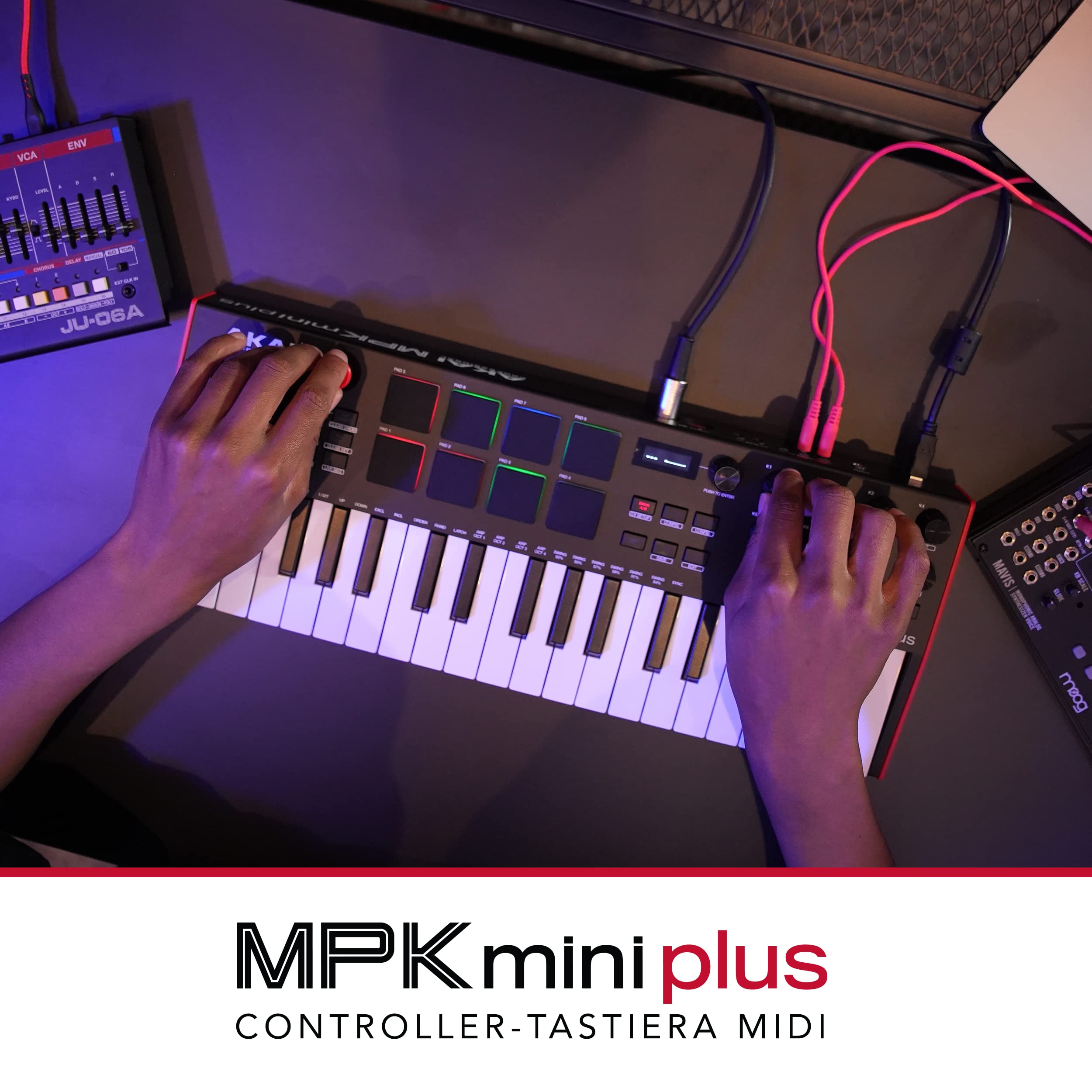 Akai Professional MPK Mini Plus - Controller Tastiera MIDI USB con 37 Mini Tasti, 8 Pad MPC RGB, Manopole Rotary, Software Musicale e Native Instruments Sound Package