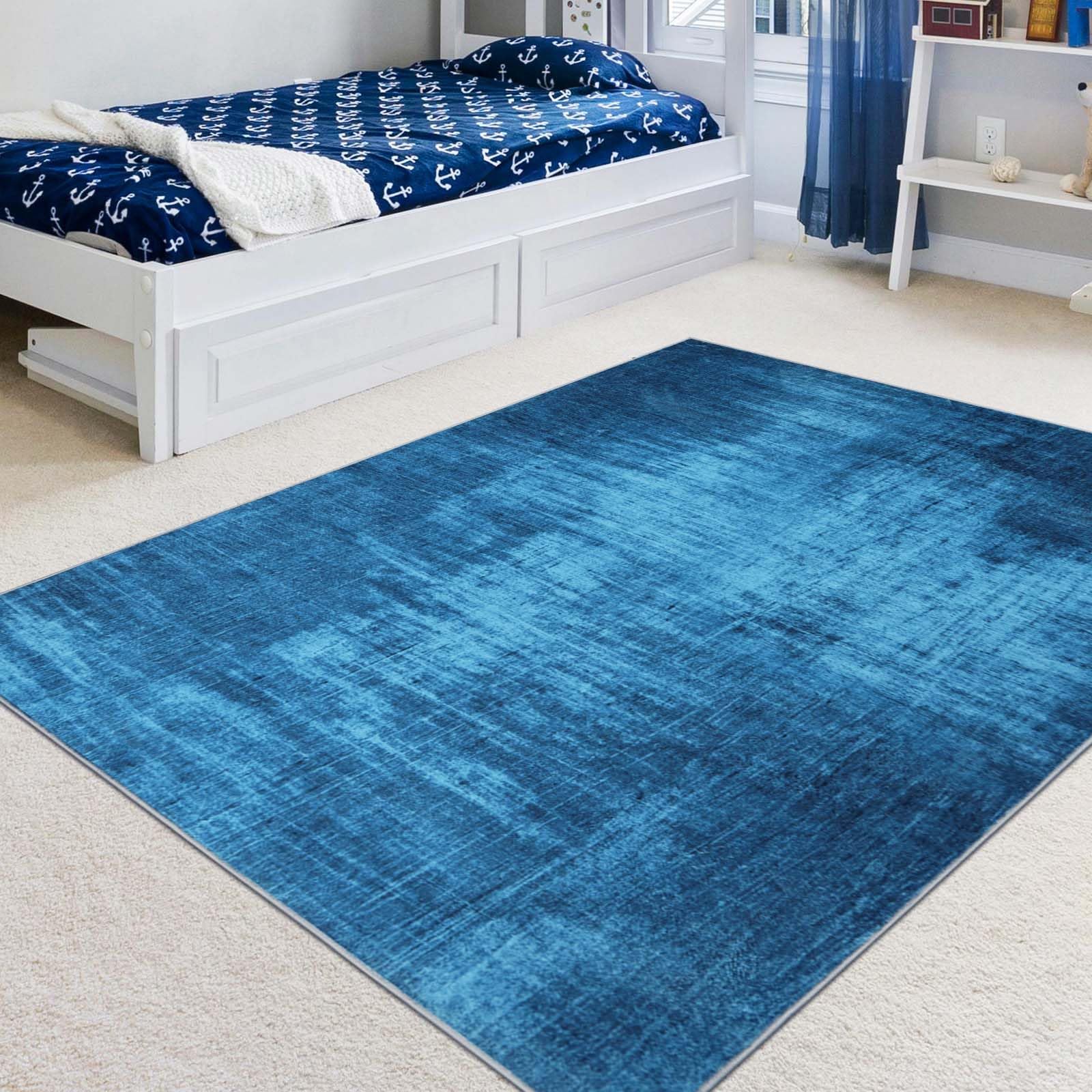 Betadistor Alfombra azul de 120 x 160 cm, alfombras de sala de estar para dormitorio, alfombras modernas de pelo corto, alfombras azules abstractas, alfombras antideslizantes para sala de estar,