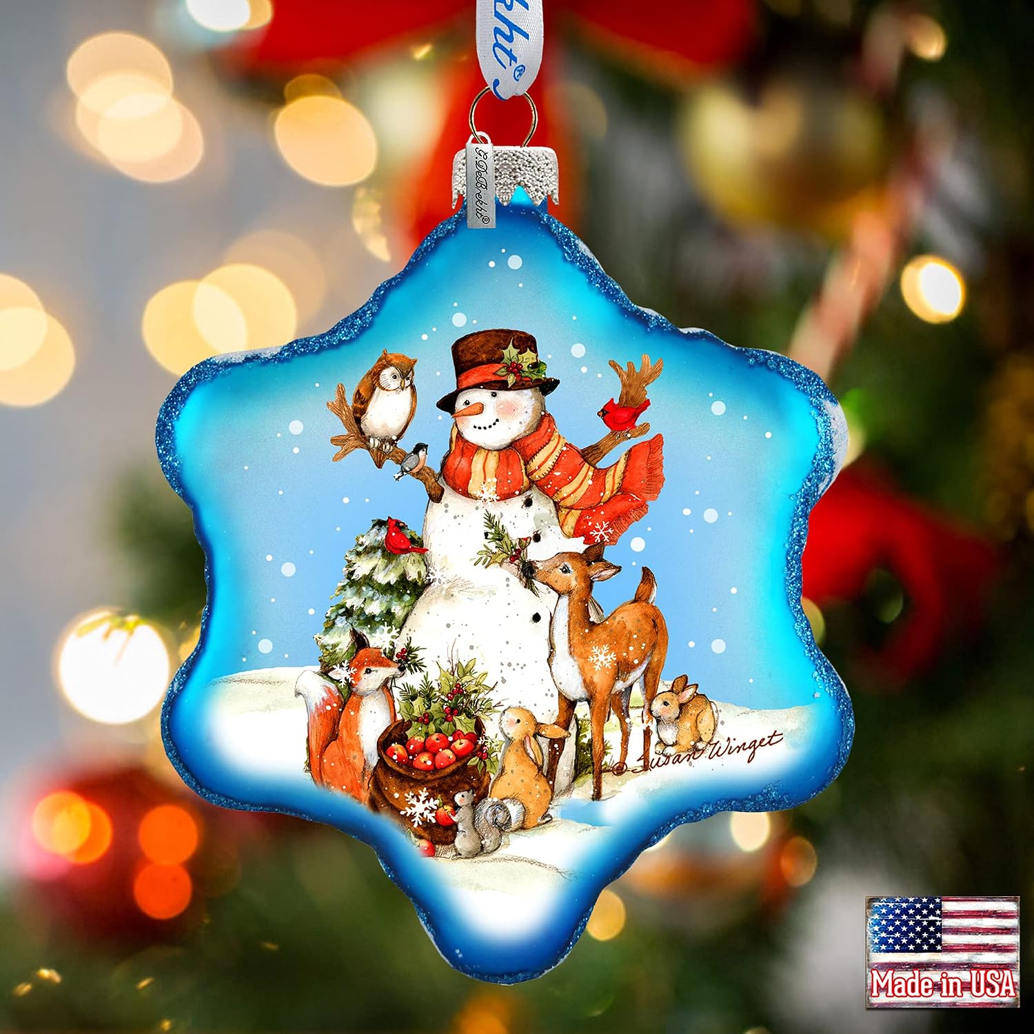 G.DeBrekht Night Forest Snowman Glass Ornament by Susan Winget - 754-201-SW