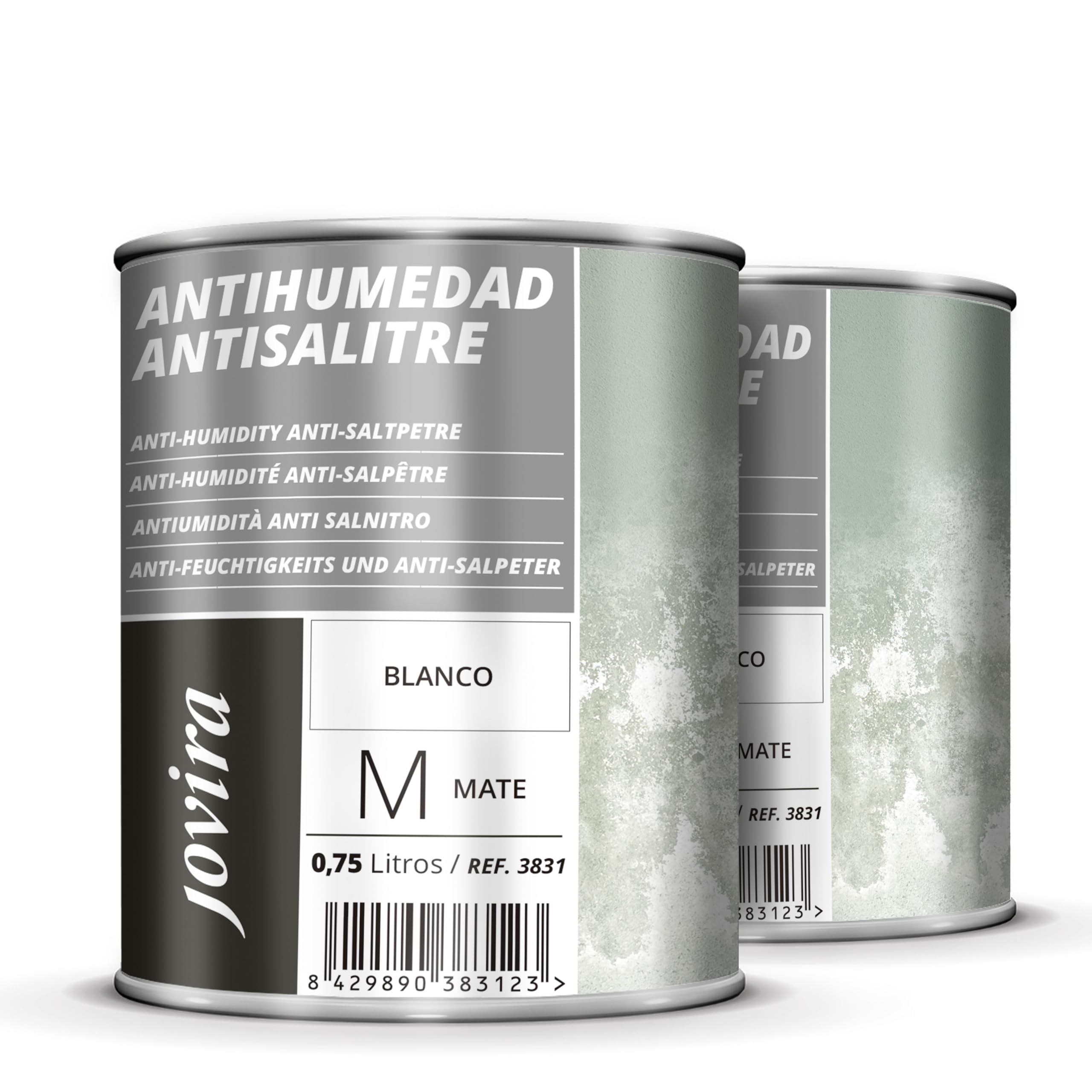 JOVIRA PINTURAS Antihumedad Antisalitre. Pintura Blanco Mate. Impermeabiliza, protege y aísla fachadas, muros, paredes. (2x750 Mililitros, Antisalitre) K-28A-2