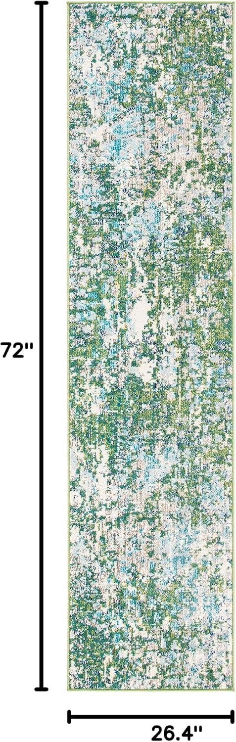 SAFAVIEH Madison Collection Runner Rug - 2'2" x 6', Green & Turquoise, Boho Abstract Distressed Design, Non-Shedding & Easy Care, Ideal for High Traffic Areas in Living Room, Bedroom (MAD425Y)