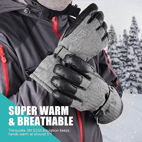 Miniatura 2 de MCTi Guantes de esquí impermeables para invierno, snowboard, nieve, cálidos, 3M, Thinsulate de piel sintética, guantes para clima frío para hombres