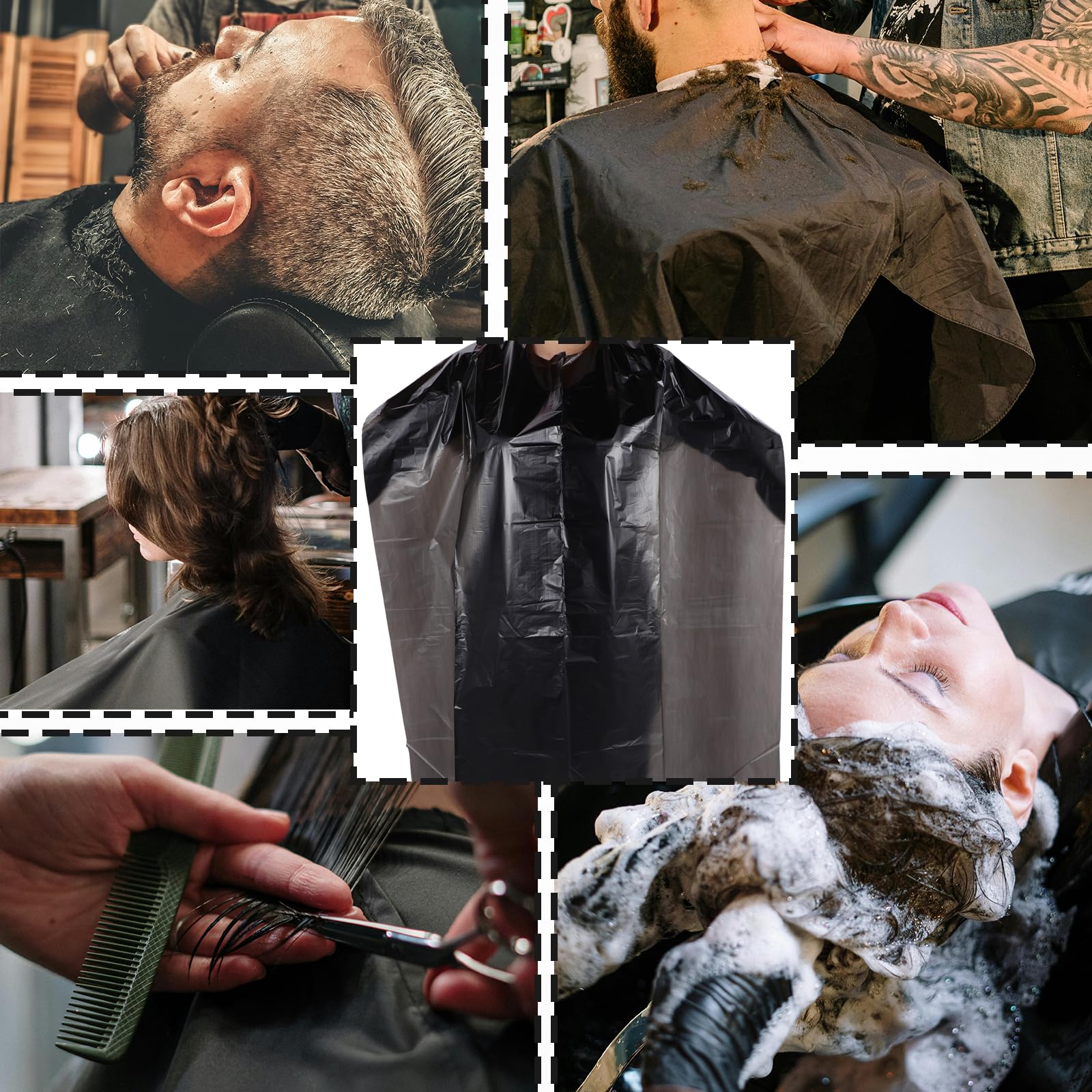 100 mantelle usa e getta da barbiere, impermeabili, mantello da parrucchiere, mantello da taglio per capelli, mantello nero da barbiere per taglio di capelli, mantello usa e getta da parrucchiere,
