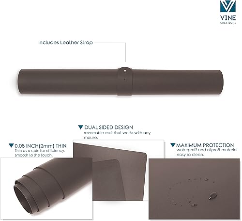 Miniatura 5 de Vine Creations Tapete de cuero grande de 44 x 22 pulgadas, protector de escritorio, alfombrilla de escritorio de piel sintética, alfombrilla grande