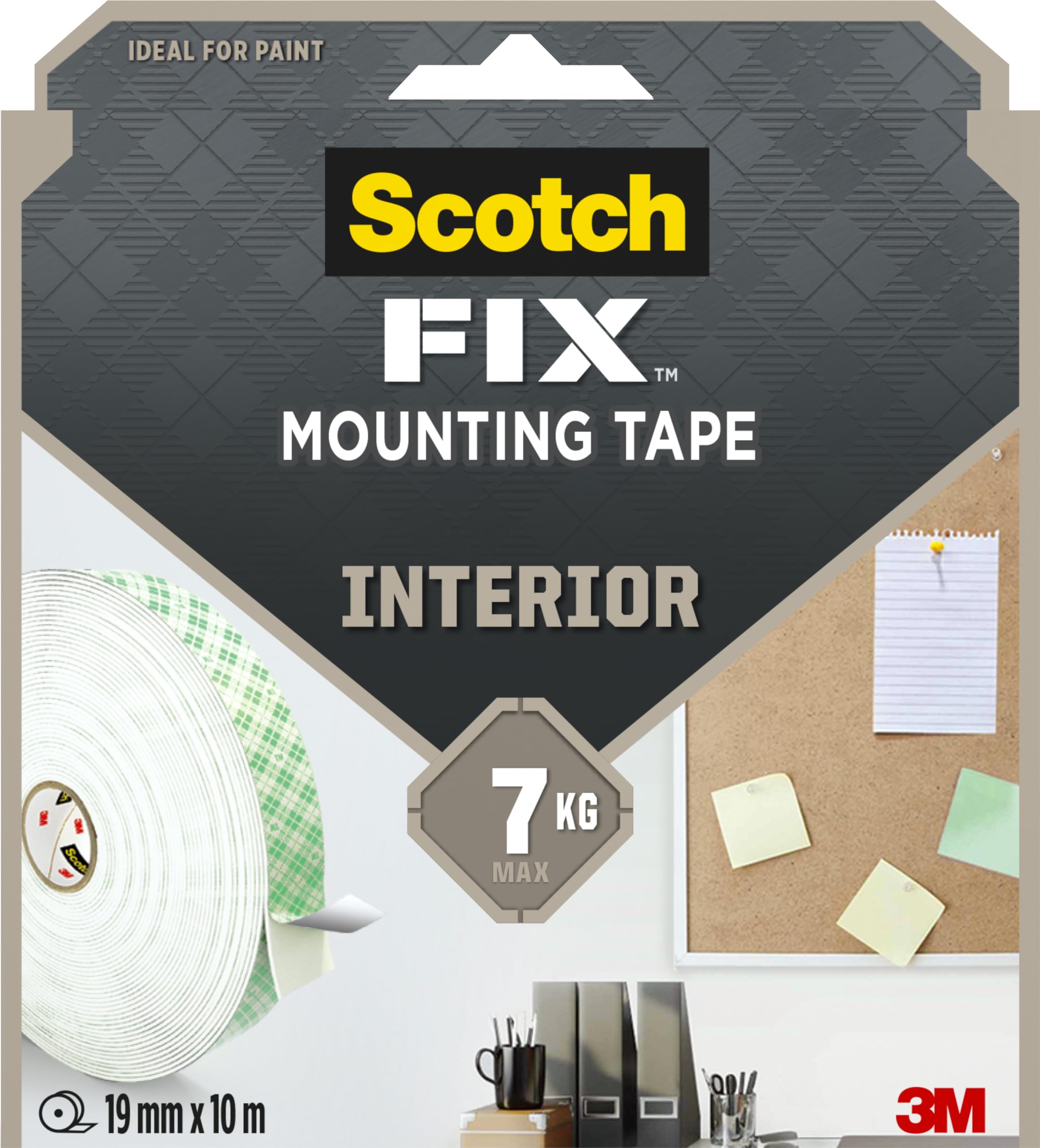 Scotch-Fix Nastro Biadesivo da Interni - 1 Rotolo, 19 mm x 10 m - Adatto a Diverse Superfici - Fino a 7 kg