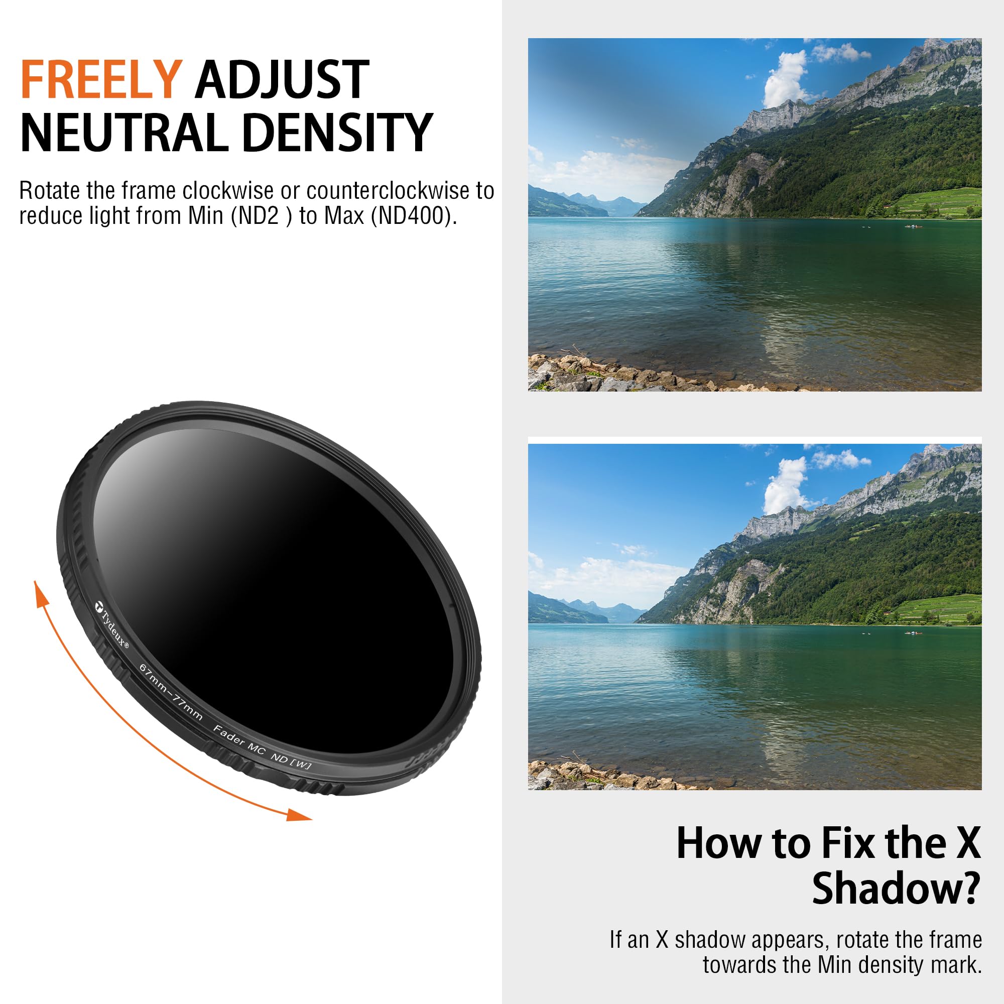 Filtro ND variabile da 67 mm ND2-ND400 (1-9 stop), filtro a densità neutra regolabile multi-rivestito, resistente all'acqua e ai graffi, filtro per obiettivo fotocamera video e fotografia