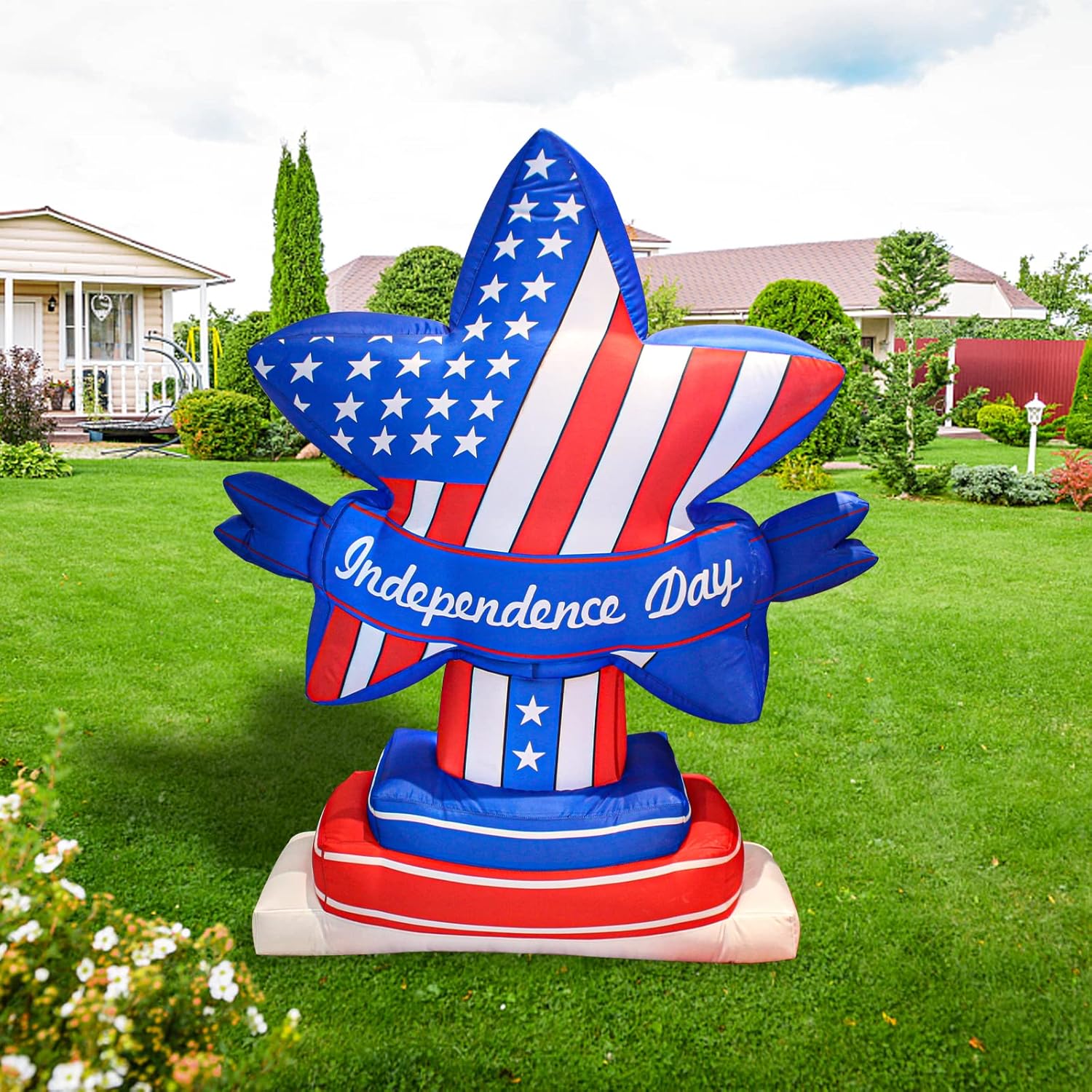 4Th of July inflatables, Independence Day Patriotic Decoration,Build in LED USA Star Blow Up, Red White Blue Decoration for Home Yard Lawn American Party (Patriotic Pentagram)