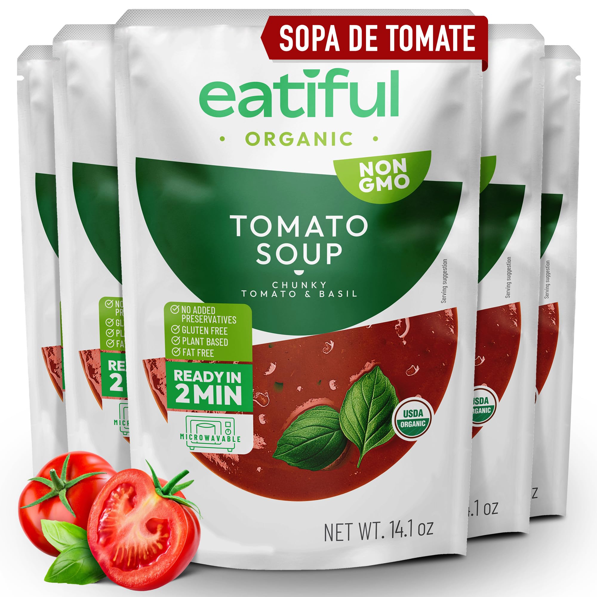 Sopa de Tomate Orgánica 400g Paquete de 5, Vegana, Sin Gluten, Sin Conservantes