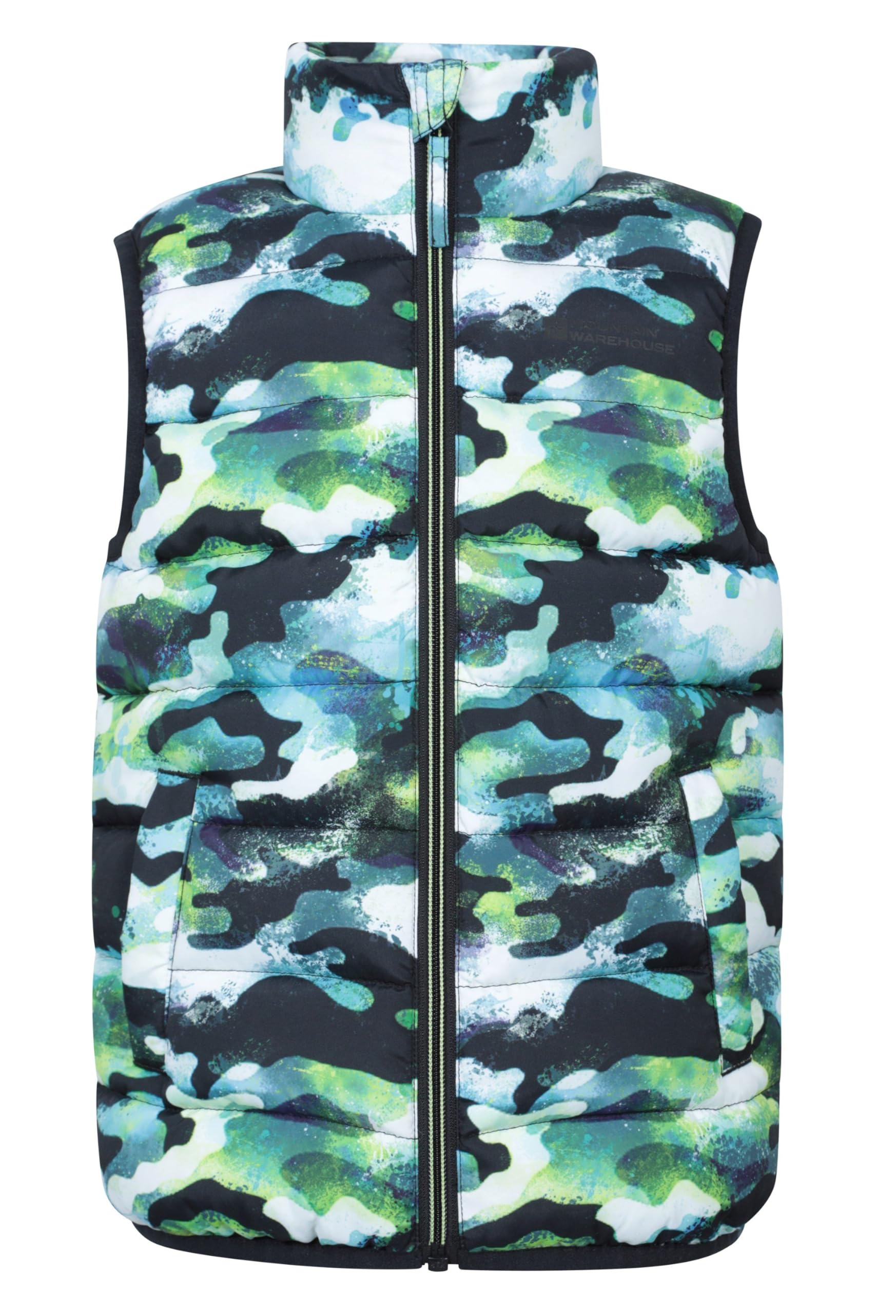Mountain Warehouse Bright Green Rocko Kids Printed Padded Gilet - Water Resistant Bodywarmer, Microfibre Childrens Jacket, Insulated Vest - For Autumn, Winter, Hiking, Running Kids Size 2-3 Years