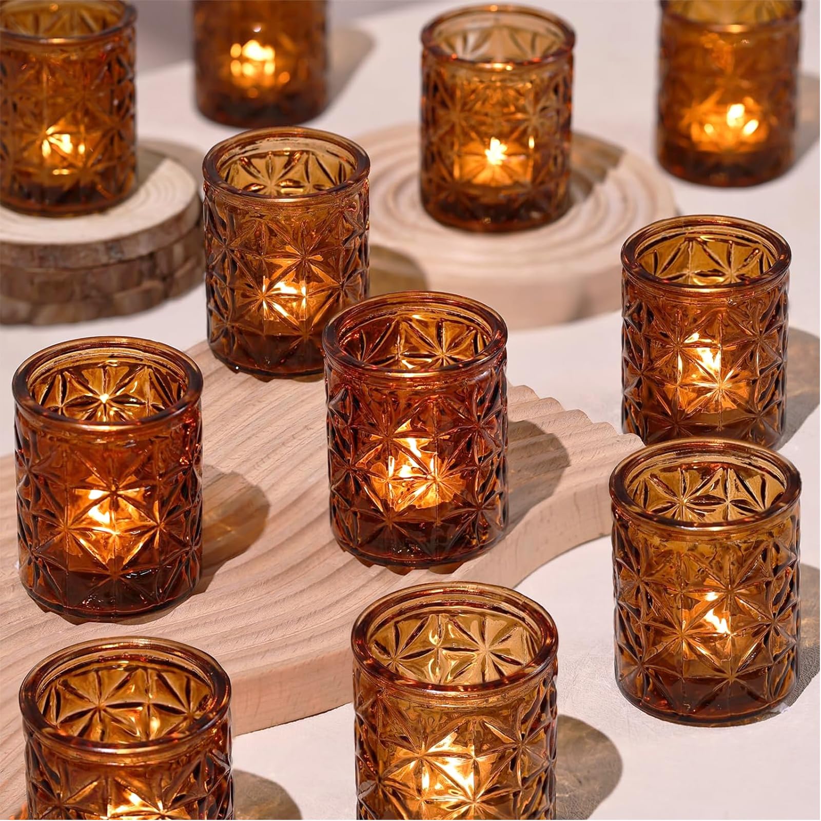 DARJEN - Juego De 36 Portavelas De Vidrio Para Ceras De Té LED Sin Llama, Portavelas Clásico Para Decoración De Mesa De Boda Y Hogar, Fiestas Clásico