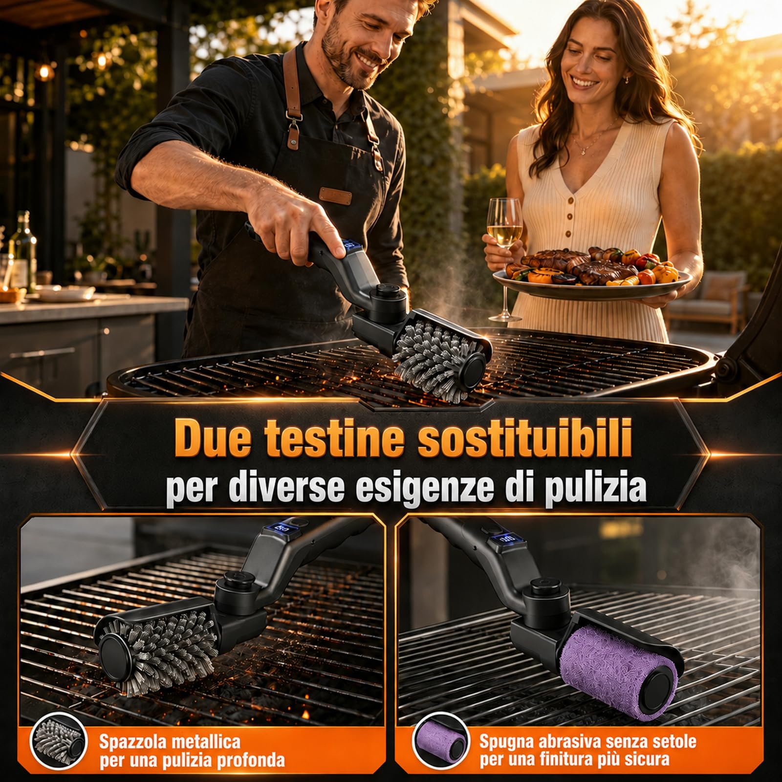 KINGLEAD Spazzola elettrica per barbecue, senza fili, ricaricabile