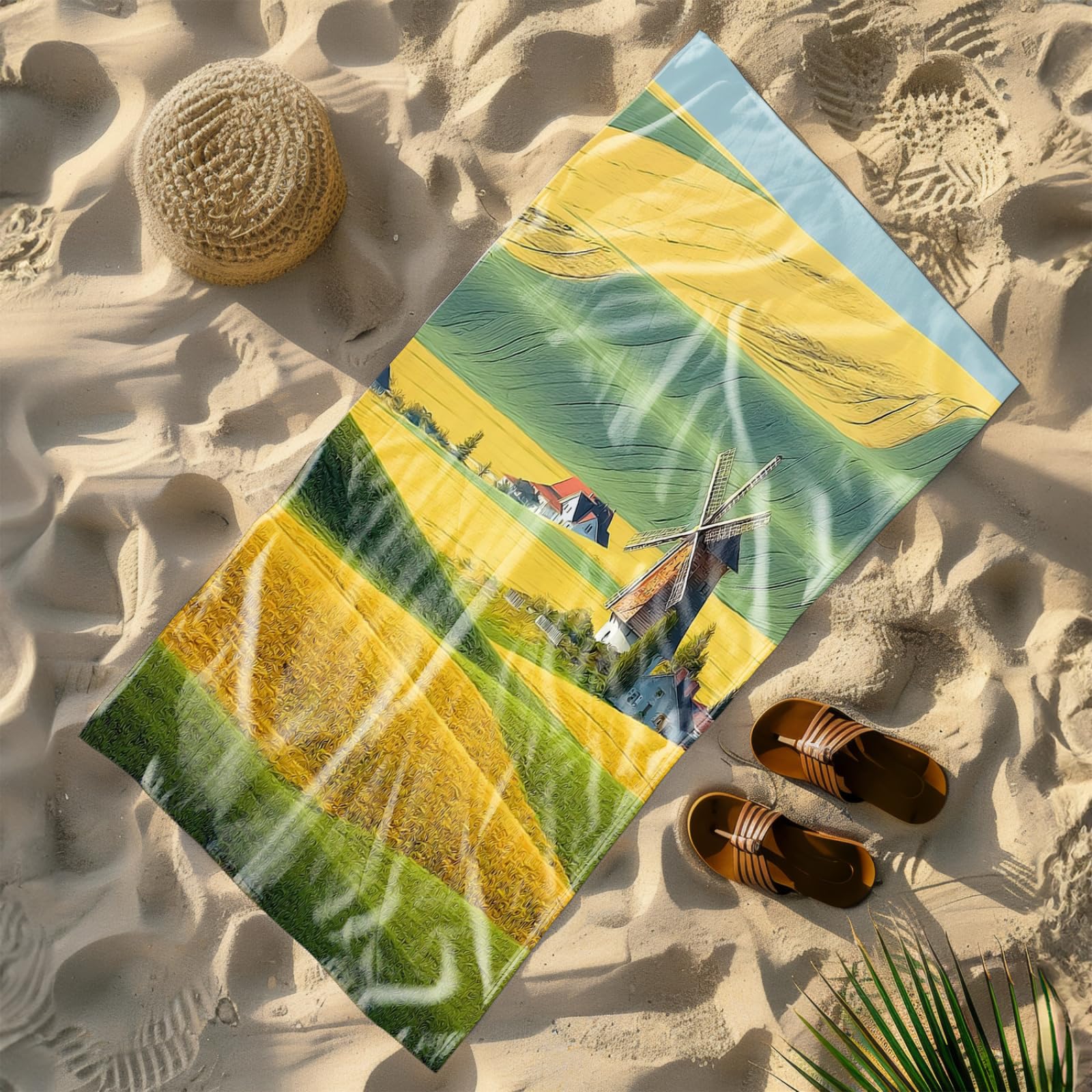 Genérico Toalla Playa Grande Campo Amarillo Verde Microfibra Secado Rápido Oversize Toalla Sin Arena Súper Ligera Piscina Camping Picnic Yoga Gimnasio Y Deportes Viaje