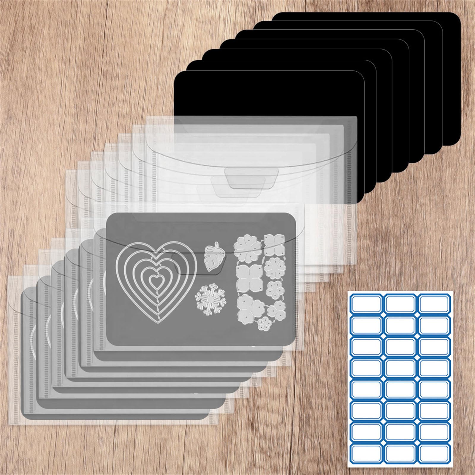 Przezroczysta torba do przechowywania matryc z gumowymi arkuszami o grubości 0,075 cm i etykietami samoprzylepnymi do scrapbookingu, rękodzieła, scrapbookingu, przechowywania