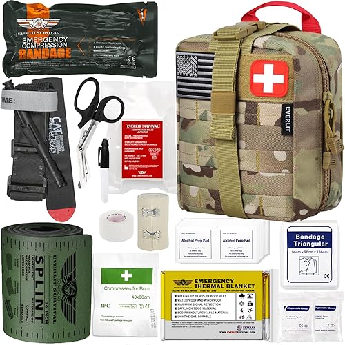 EVERLIT Emergency Trauma Kit, CAT GEN-7 Tourniquet 36" Splint, Military Combat Tactical IFAK for Critical Wounds First Aid, Gun Shots, Severe Bleeding Control (Camouflage)