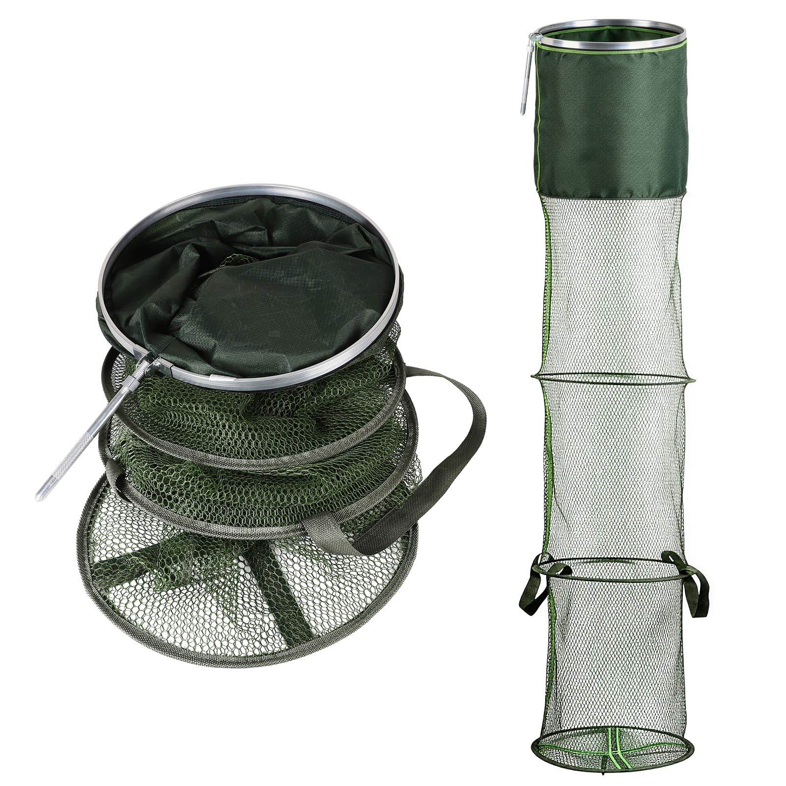 SWAWIS Filet de Maille des Poissons Pliable 170x33x33cm/200x33x33cm, Nylon et Alliages d'Aluminium, Panier à Poissons pour Conservation Temporaire du Poisson Crevettes Crabes Pendant la Pêche