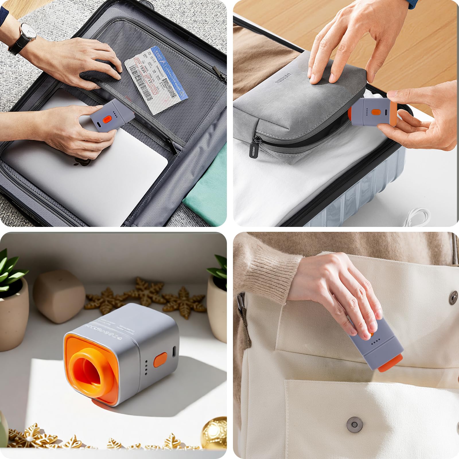 Kabellose tragbare Vakuumpumpe für Vakuumbeutel – 4500 PA Saugkraft, 25W, 1800mAh Akku, USB-C Ladung, kompakt & leistungsstark (grau/orange) – Ideal für Reise und Aufbewahrung