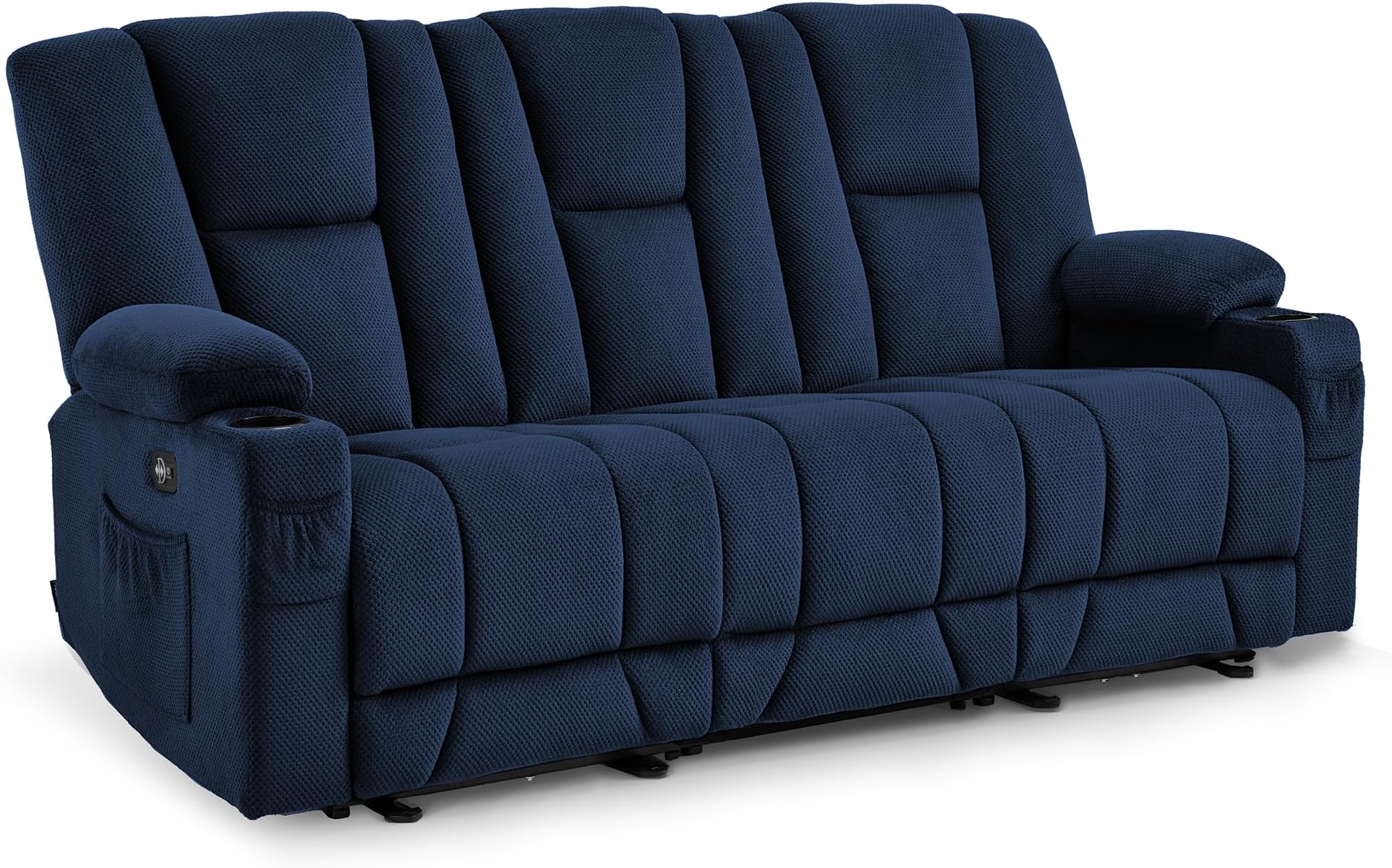 MCombo Zero Gravity 3 Seater Power Reclining Sofa, Heat and Vibration Massage, Recliner Couch for Living Room, Fabric 6035SET (Navy Blue, 3 Seater)