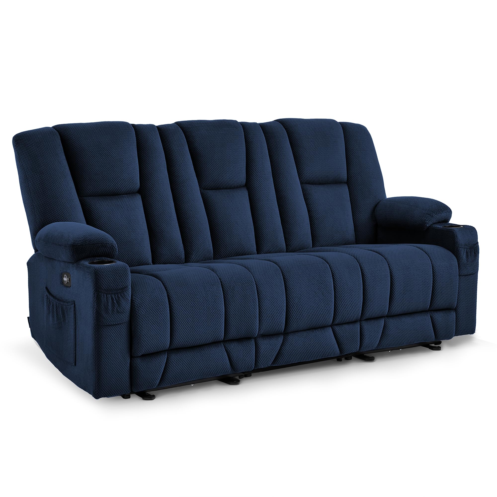 Zero Gravity 3 Seater Power Reclining Sofa, Heat and Vibration Massage, Recliner Couch for Living Room, Fabric 6035SET (Navy Blue, 3 Seater)