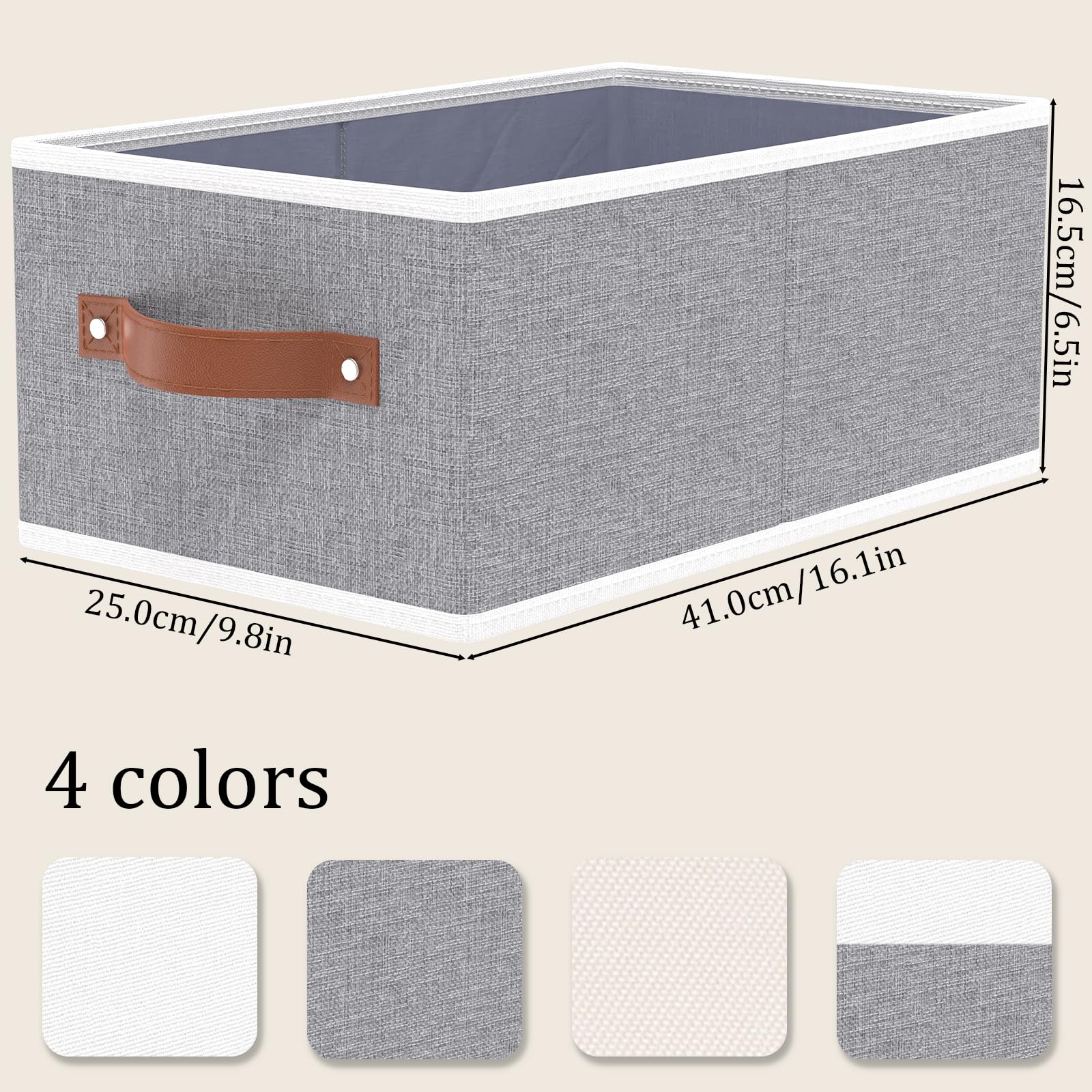 OUTBROS 6 Pcs Cestas de Almacenamiento, Gris, 41×25×16.5cm | Cajas Almacenaje Plegables con Tapa, Contenedores de tela Para Almacenamiento Cajaspara Guardar Ropa