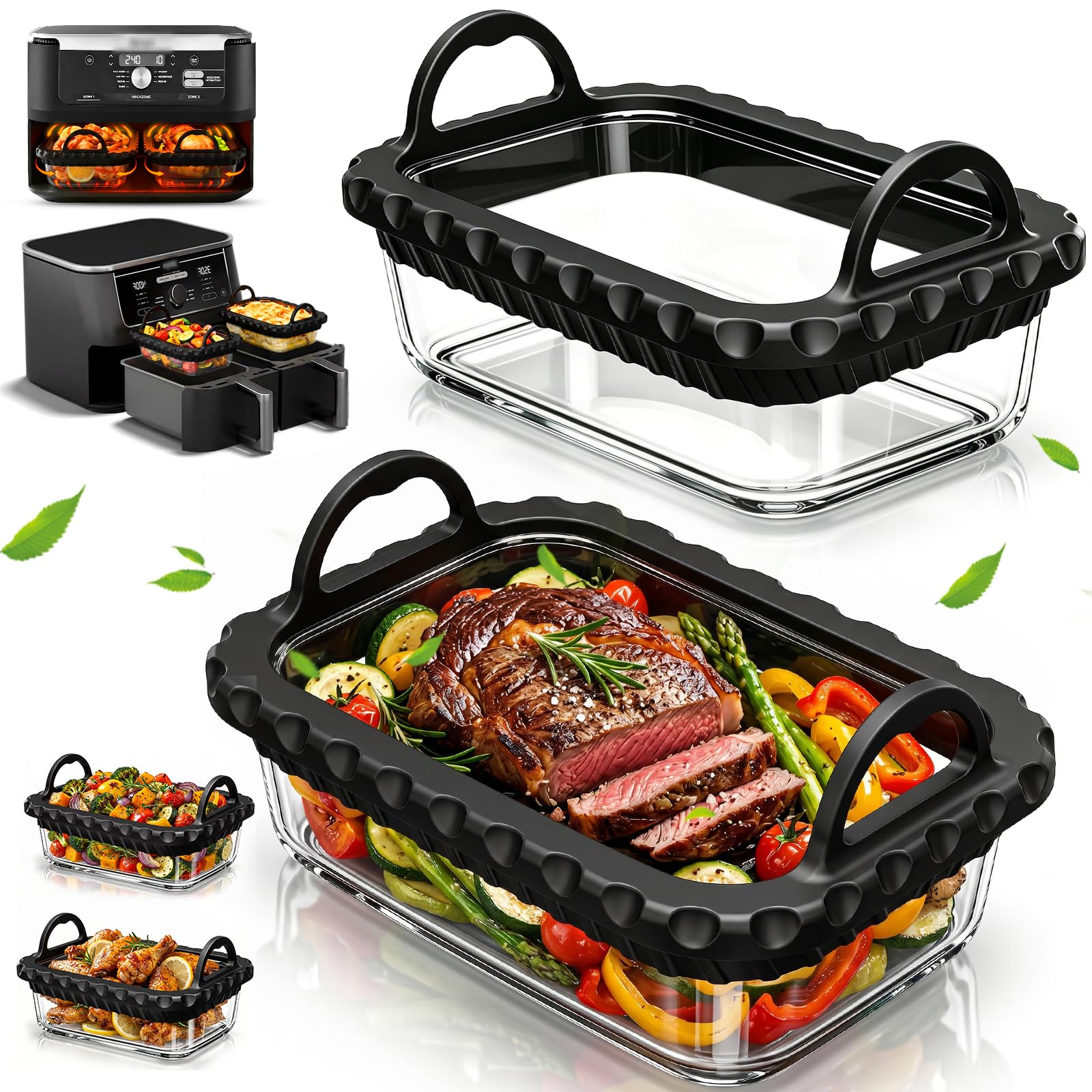 Fuente de cristal para freidora de aire caliente, resistente al calor, accesorio Air Fryer, recipiente de cristal para Ninja AF500EU/AF400EU/SL400EU y COSORI 8,5L/COSORI 10L, apto para lavavajillas