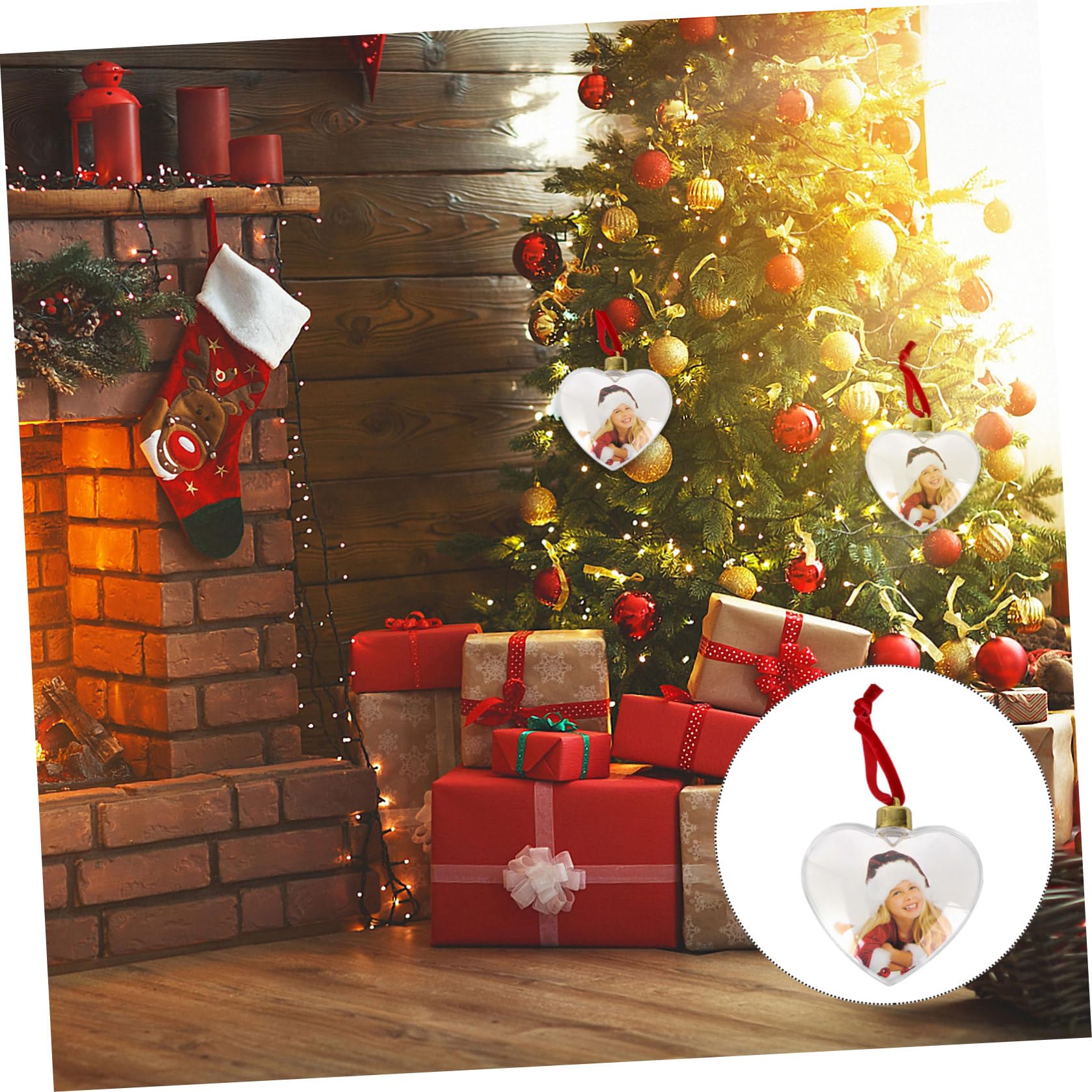GALPADA Adornos para Fiesta Colgantes Transparentes DIY, Marco de Fotos Corazón 8.5 Cm, Plástico Resistente, 6 Piezas, Decoración Fotográfica para Eventos y Manualidades