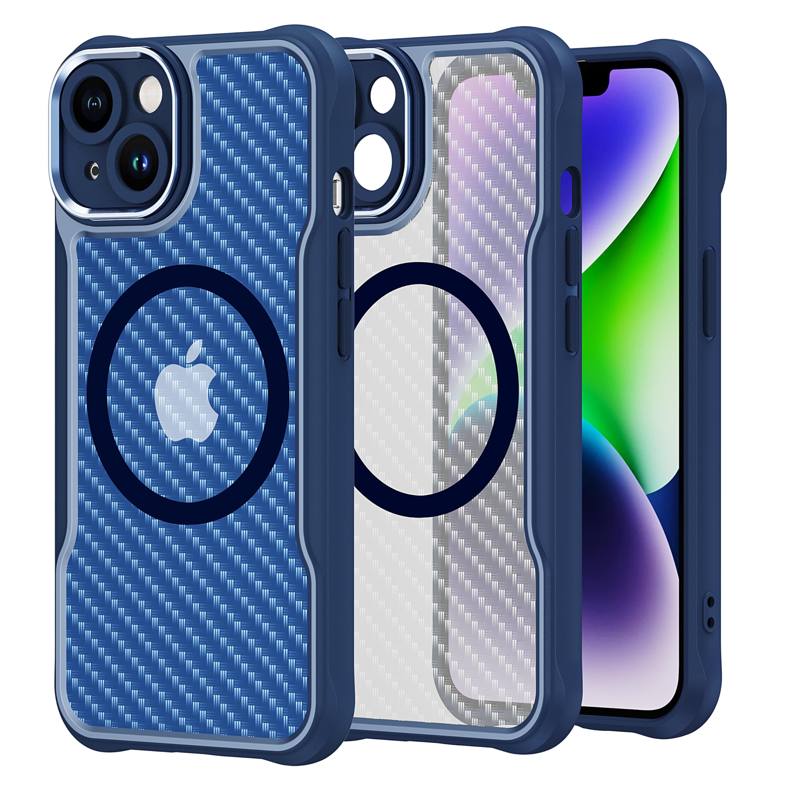 Teayoha for iPhone 13 Case,[Compatible with Magsafe][Enhanced Camera Protection] Magnetic Slim Thin Translucent Carbon Fib...