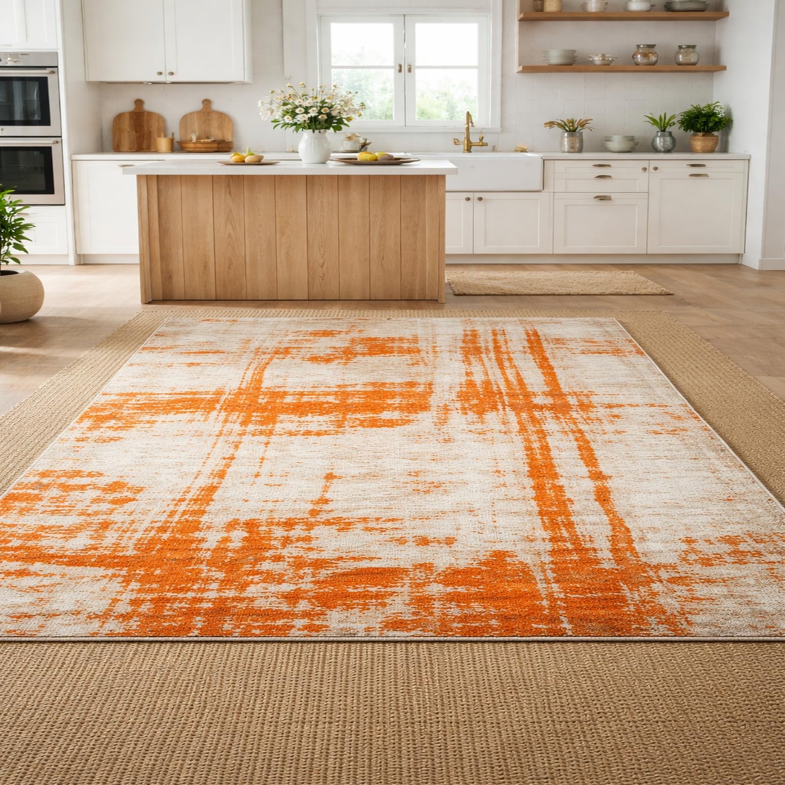 Tapis de chambre et coiffeuse orange moderne 120 x 150 cm antidérapant