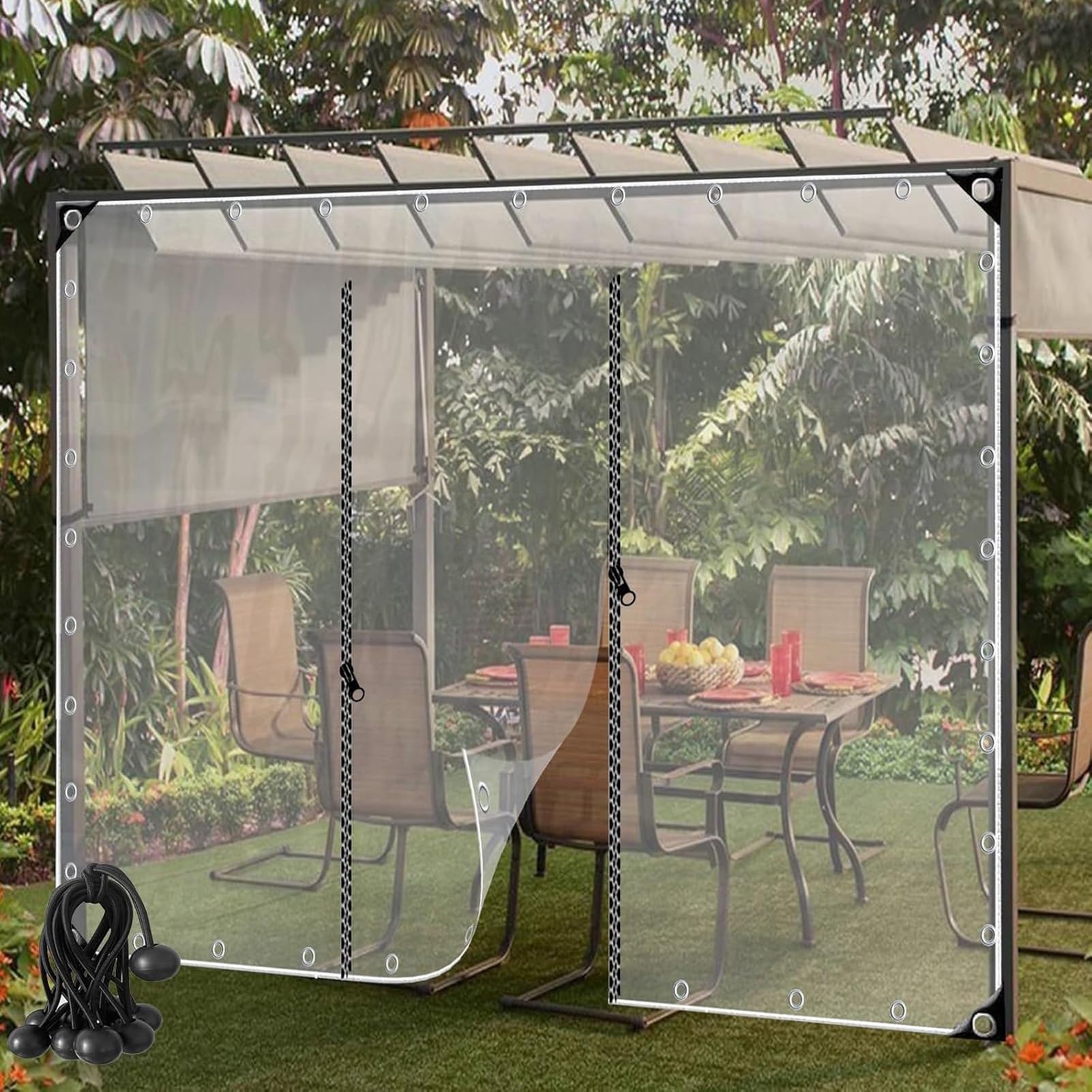 Plane Transparent mit Reißverschluss Nach Maß, Durchsichtige Plane mit Ösen, 420g/m² Reißfest Transparent Plane für Gärten, Gewächshaus (2x2.5m)