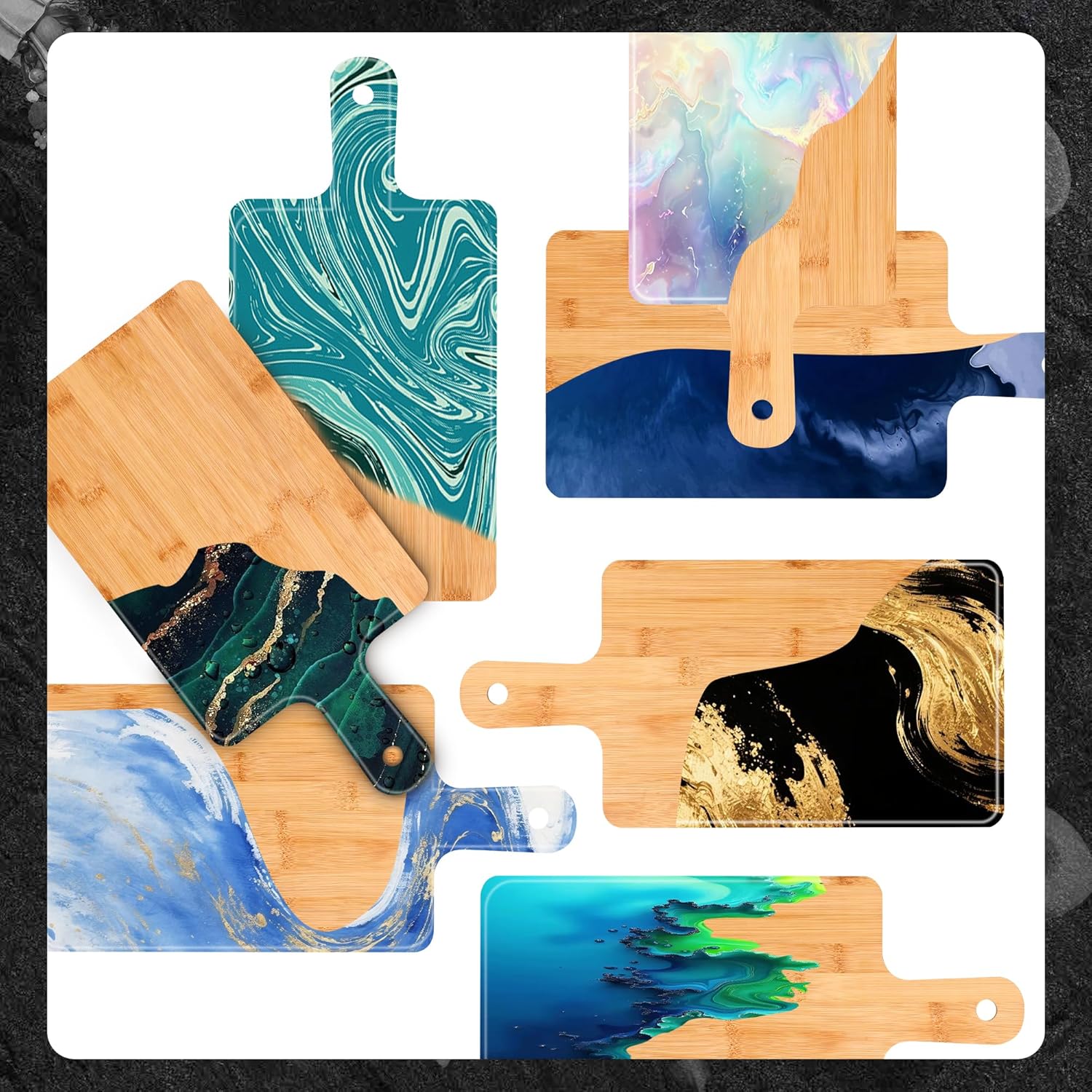 10 Pcs Bamboo Wood Cutting Boards with Handle 15.4 x 7.3 Inch Wooden Serving Kitchen Chopping Boards for Pizza Bread Cheese Charcuterie Vegetables (Square)