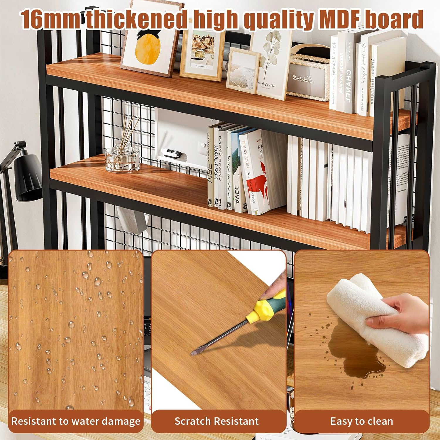 2-Tier Desktop Hutch Bookshelf Metal Desk Shelf,Storage DisplayShelf for Computer Desk, Multifunctional Freestanding Storage Rack for Office, Home Decor, Kitchen (45.2 * 35 * 9.44 in)