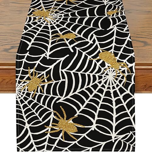 Camino de mesa de Halloween, decoraciones de Halloween para el hogar, patrón de telaraña, tapete aterrador de Halloween para mesa, decoración de