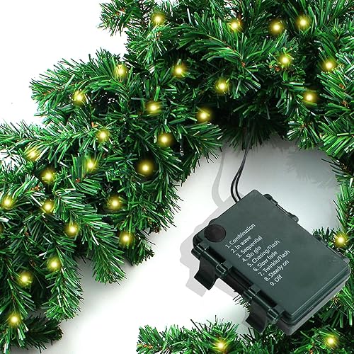 Miniatura 3 de Guirnalda de Navidad preiluminada de 10 pies con 50 luces LED, funciona con pilas con temporizador, exuberante vegetación artificial de Navidad para