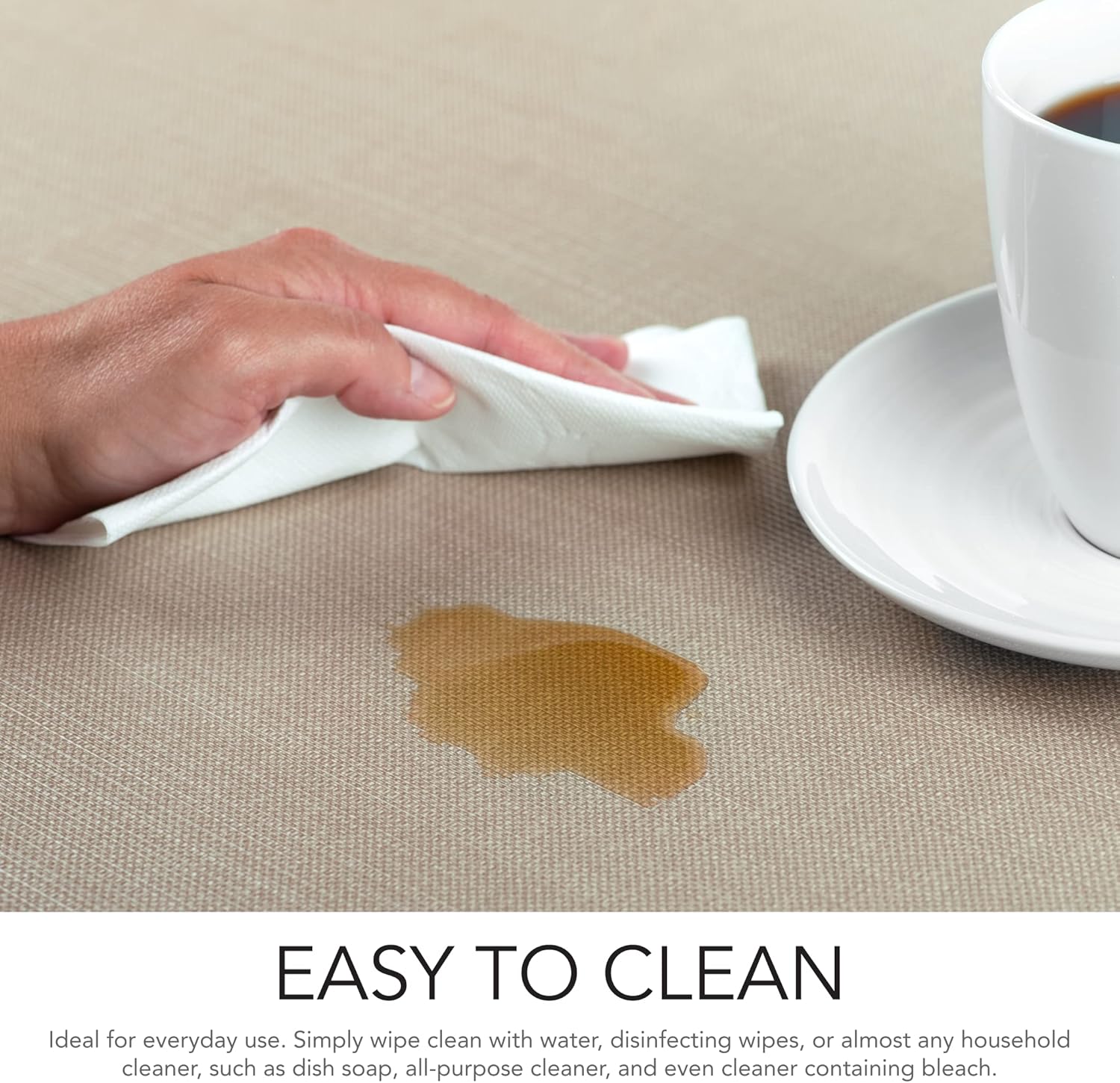 Andie Home Rectangle Placemats for Kitchen Table and Dining Room, 6-Piece Set, Heat-Resistant and Surface Washable Placemat, Wheat Beige, 17"x12"