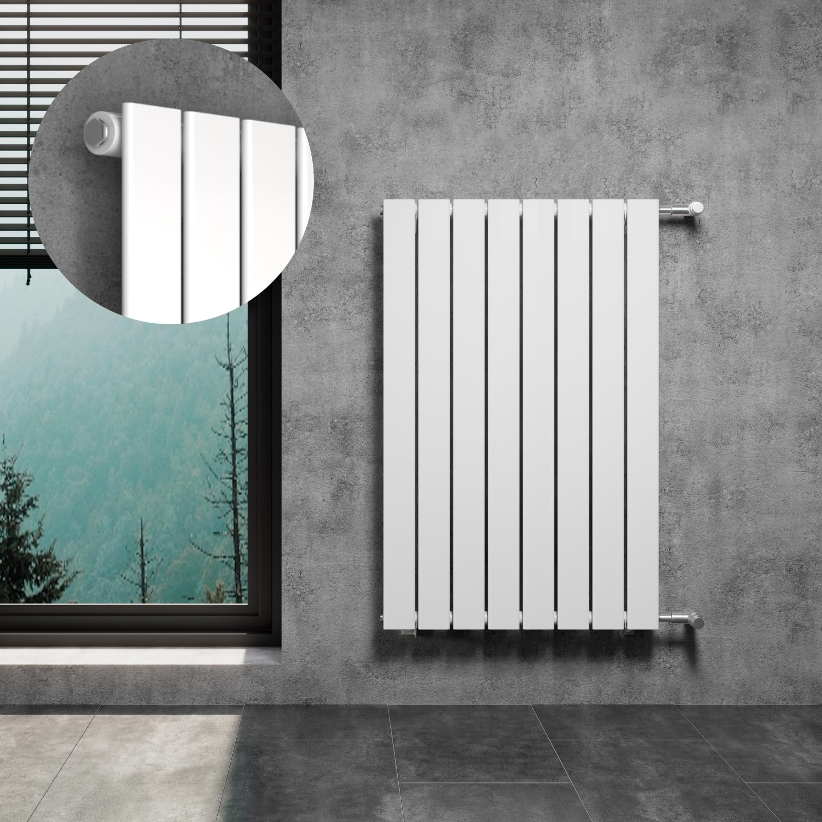 WITEN&NOCK Design Heizkörper Flach Paneelheizkörper Weiß 600 x 950 mm Einlagig Seitenanschluss Nabenabstand 900 mm Montageset