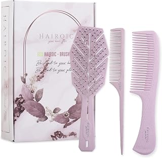 HAIROIC Conjunto de escovas desembaraçadoras de cabelo, conjunto de 3 escovas de cabelo biodegradáveis desembaraçadoras com cerdas macias flexíveis, pente de dentes largos e pente de cauda de rato para cabelos molhados, secos e encaracolados