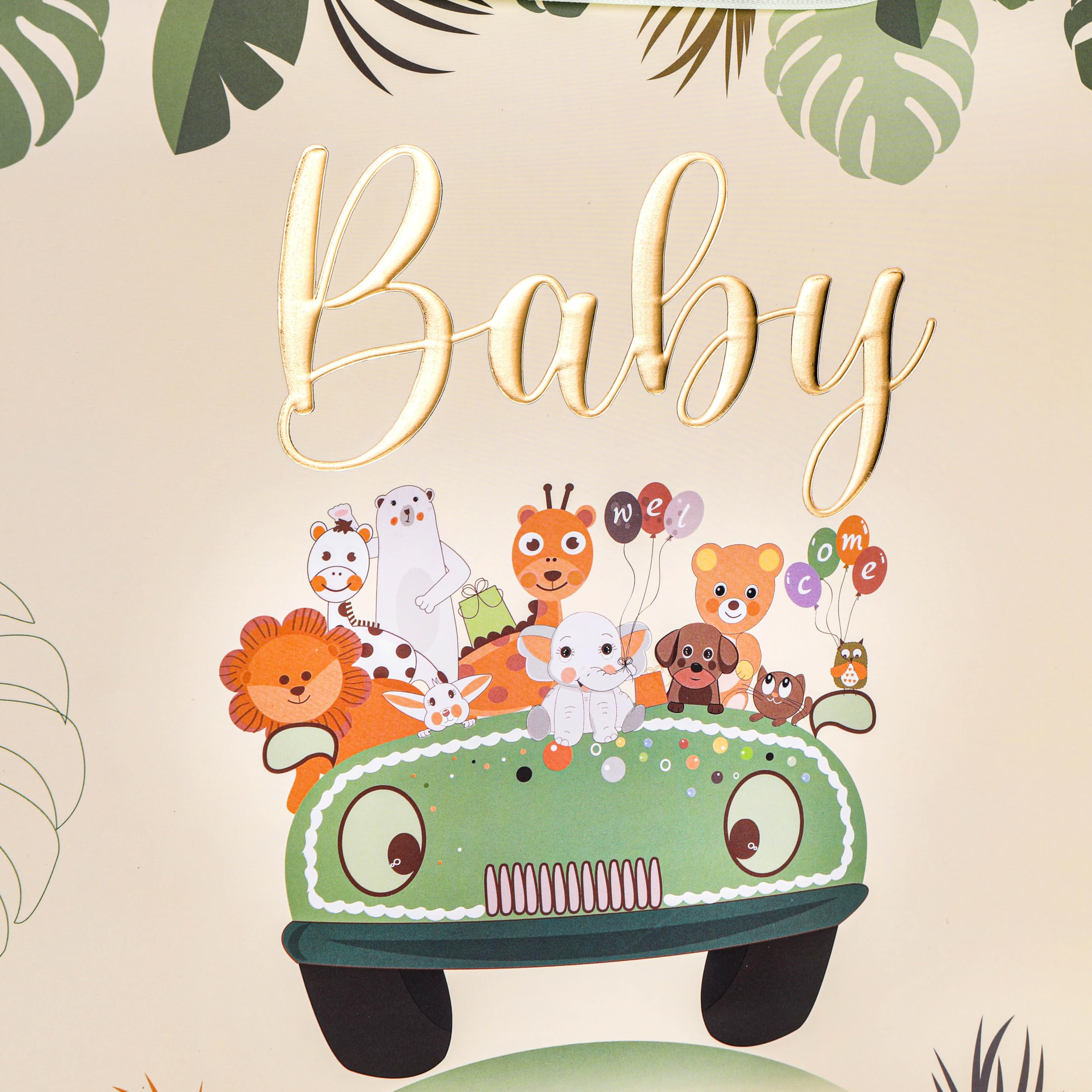 Bobobag 33 cm szałwiowy zielony woreczek na baby shower, torba na prezent dla noworodka z bibułką i kartką z życzeniami.
