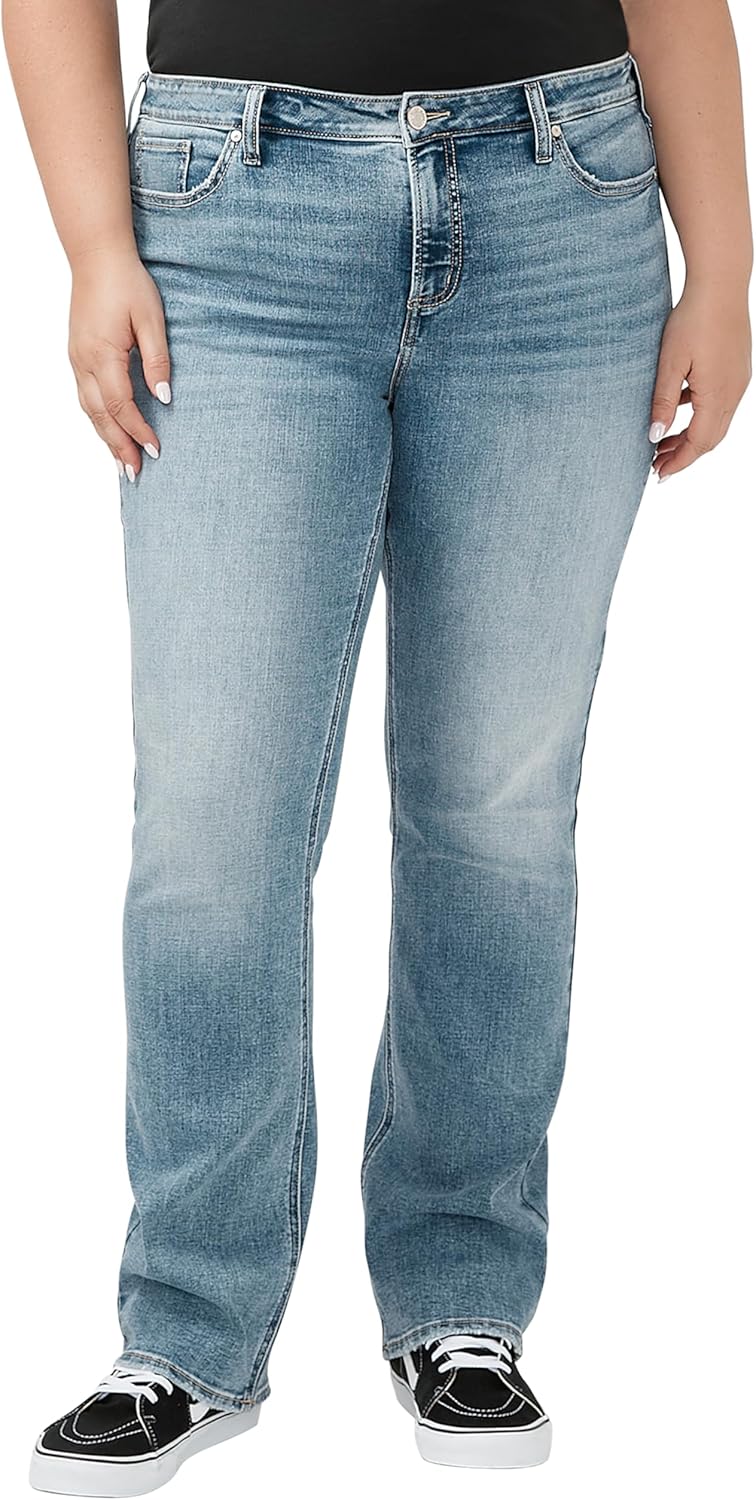 Silver Jeans Co. Womens Plus Size Elyse Mid Rise Slim Bootcut Jeans