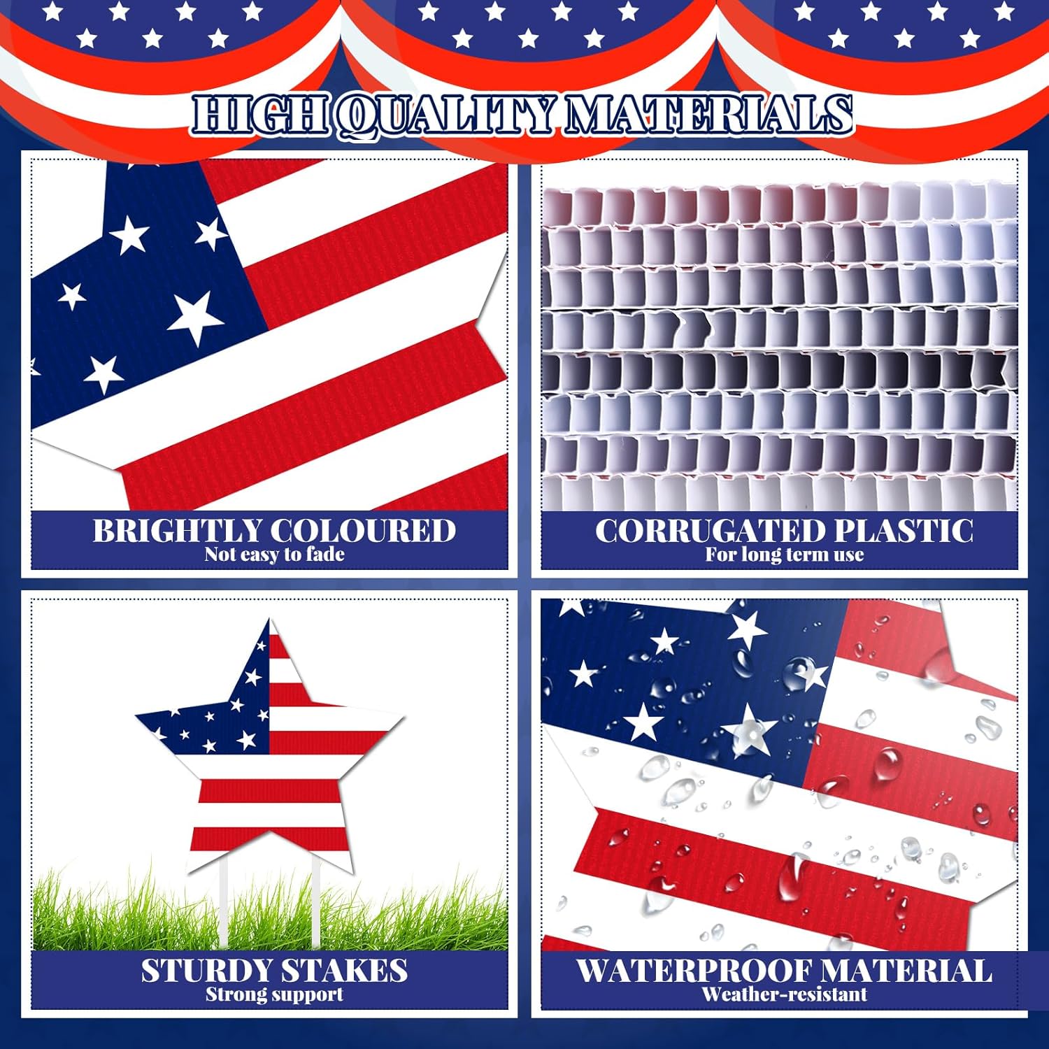 Wenqik 12 Pcs 4th of July Yard Signs Memorial Day Outdoor Signs Decorations Patriotic Yard Stake Stars and USA Letter Patio Sign with Stakes for Independence Day Patio Walkway Pathway Lawn Decorations