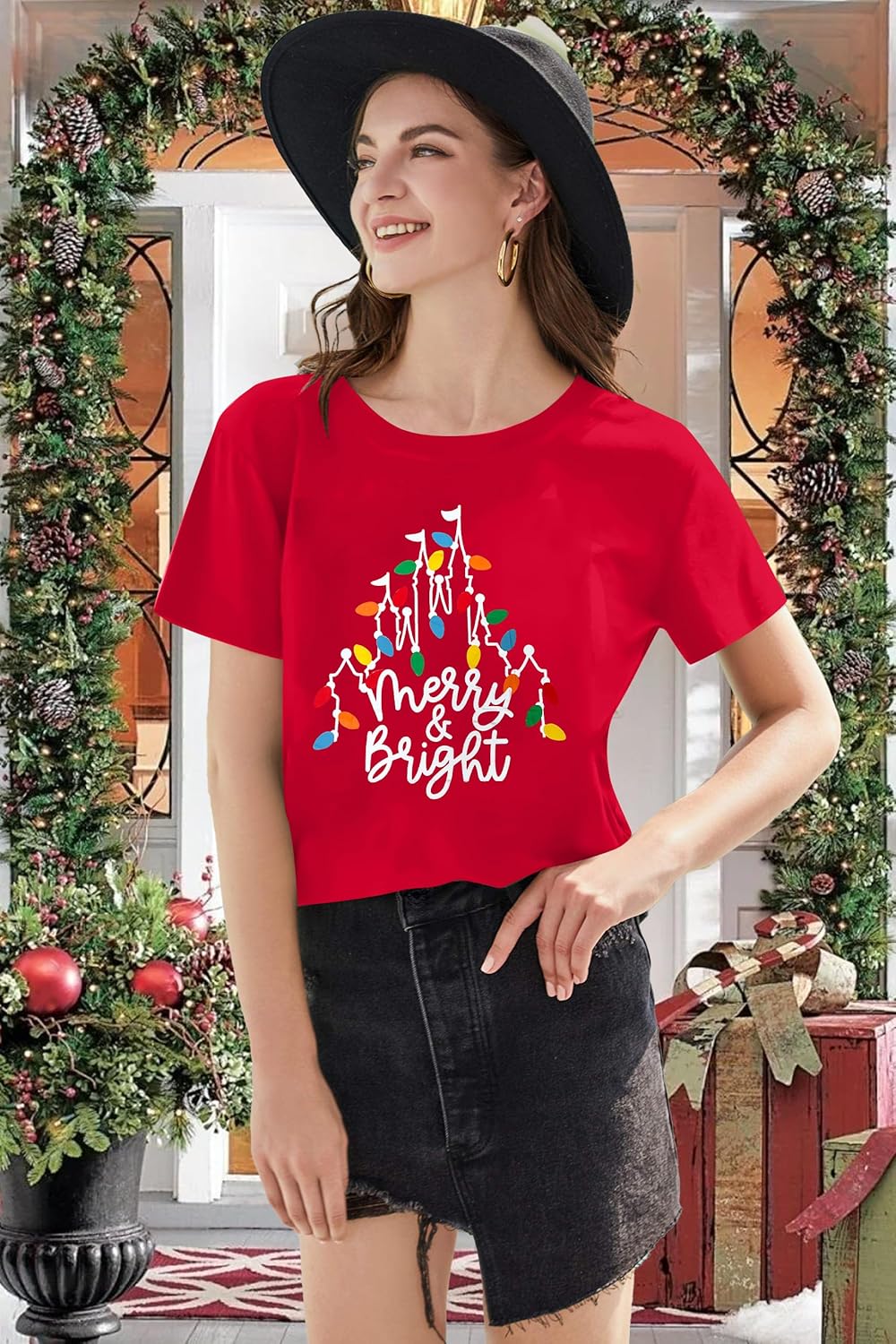 Christmas Shirts for Women Funny Magical Christmas T-Shirt Merry and Bright Shirt Xmas Holiday Tee Tops - Image 2