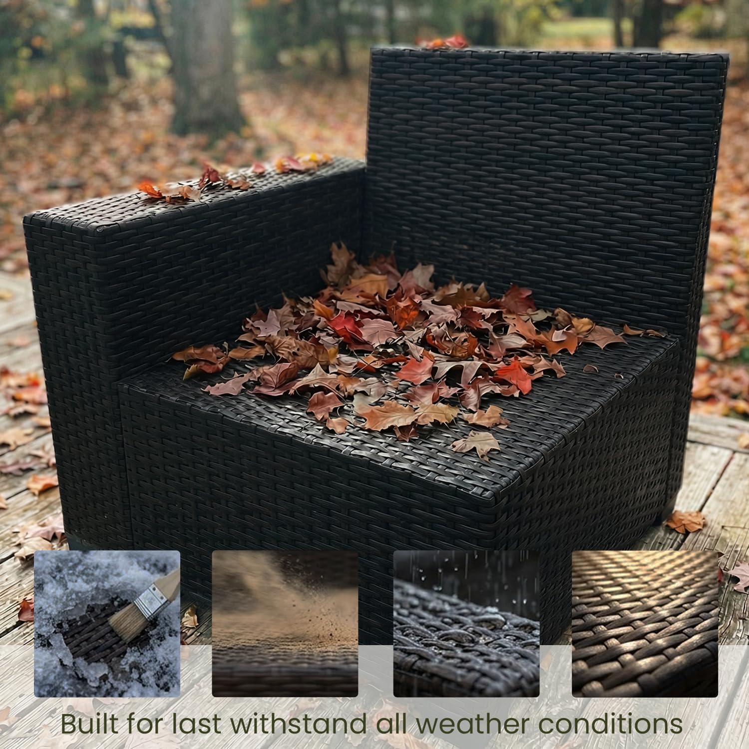 LayinSun 7 Pieces Outdoor Patio Furniture Set with 44" Fire Pit Table Rattan Sectional Sofa Conversation Sets
