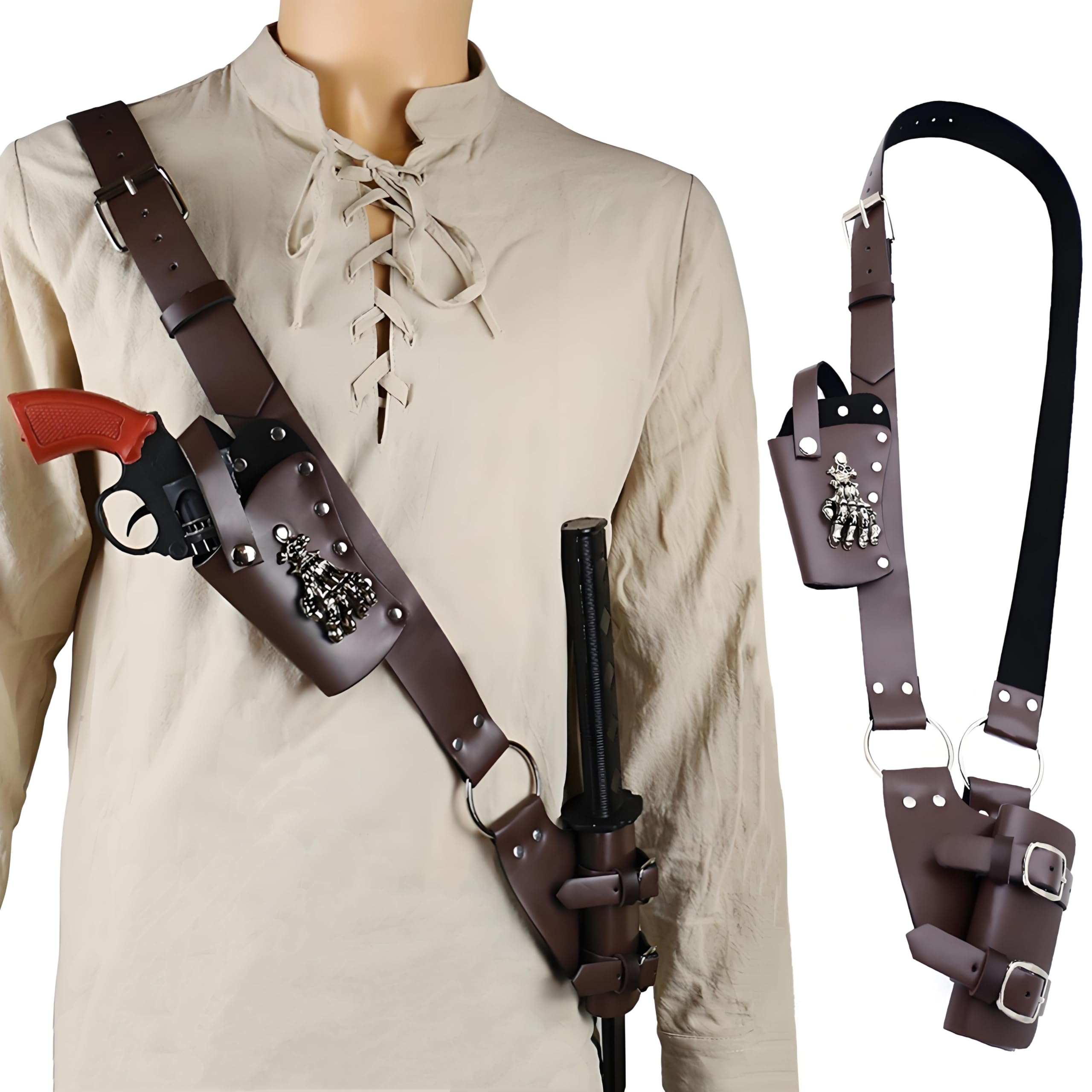 Medieval Leather Belt Sword Frog Holster Adjustable Sword Dagger Frog Sword Holder Knight Shoulder Strap Belt Sword Blade Sheath Holder Renaissance Belt Halloween Knight Pirate Viking Warrior Costume