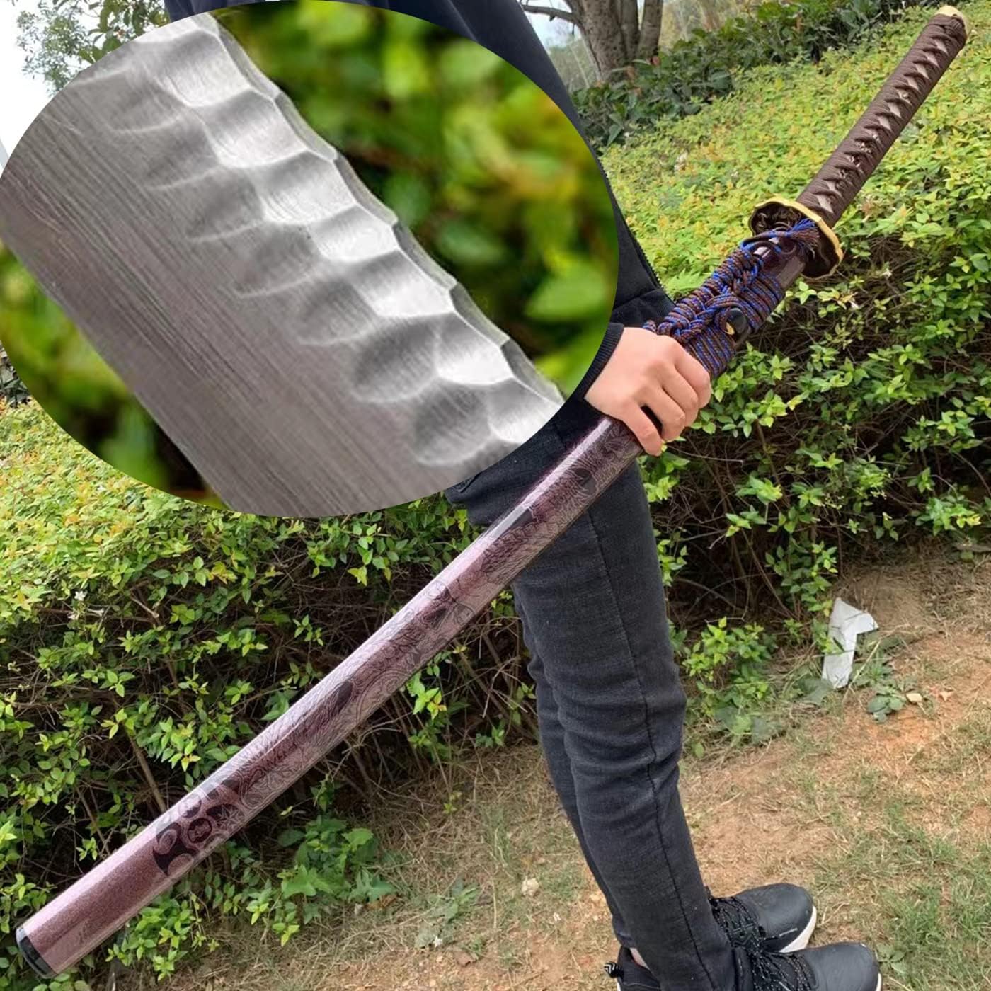 HERO SWORD-Handmade Damascus Folded Steel,Stone Pattern Samurai Sword Damascus Folded Steel God Beast Katana Real Sharp Japanese Weapon Combat Ready