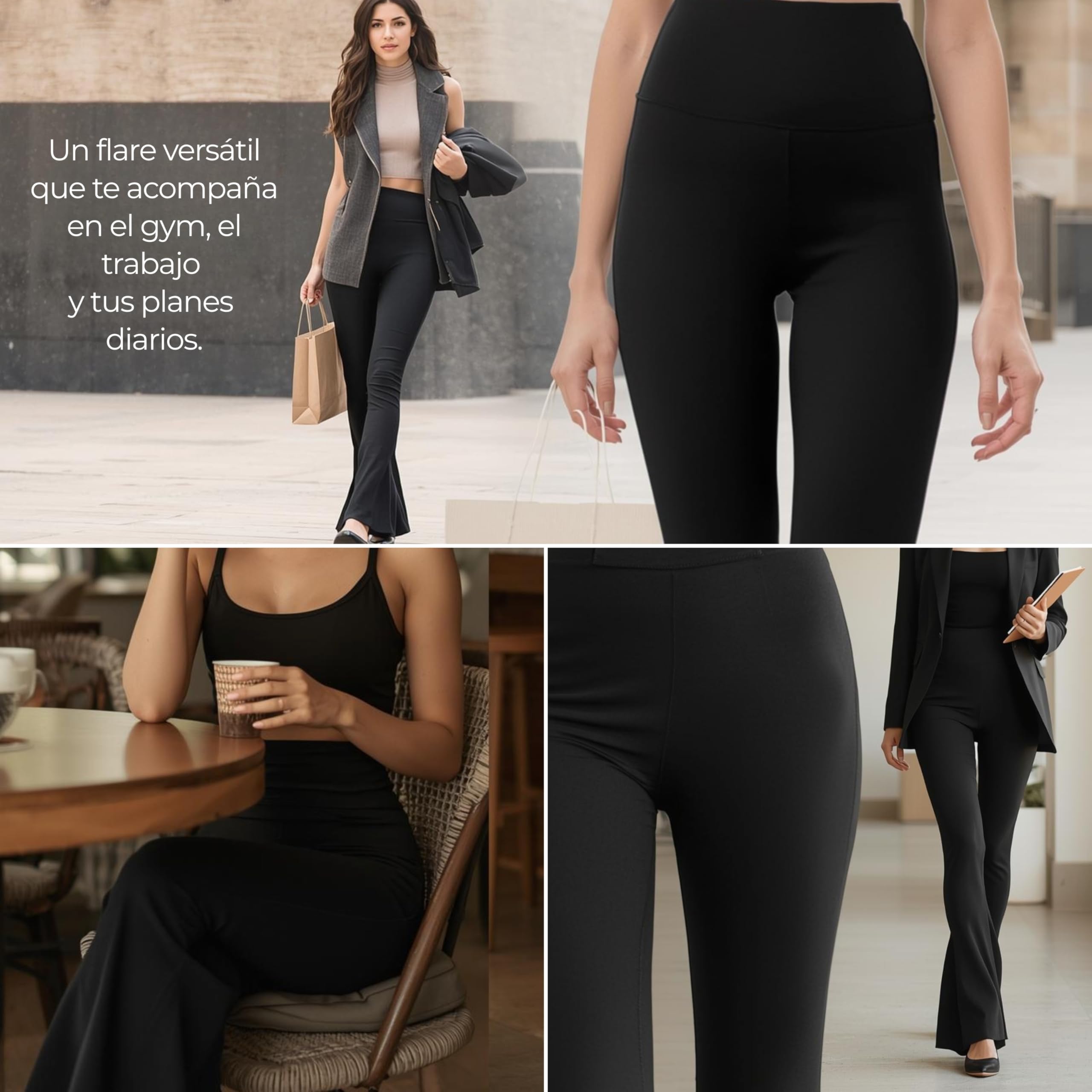 ANAISSA Leggins Mujer Flare Mónaco. Mallas Mujer Moldeadores. Leggins Deportivos Mujer Tejido Transpirable. Mayas Deportivas Cintura Alta y Suave.
