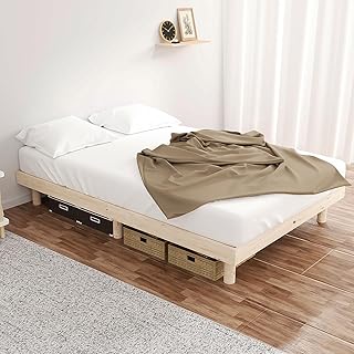 Youmechi ベッドフレーム セミダブル 100%天然木 すのこ構造 頑丈 2段階 高さ調整 丸フェルト付き 幅120×長さ200cm×高さ7~21㎝ 耐荷重約200kg ナチュラル [並行輸入品]