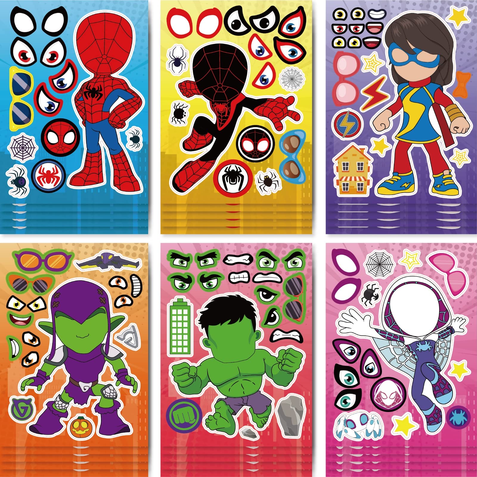 24 PCS Spide Hero DIY Make a Face Stickers Gift Set for Kids, Make Your Own Stickers for Birthday Party Supplies, Spide Party Favors Goodie Bag Fillers