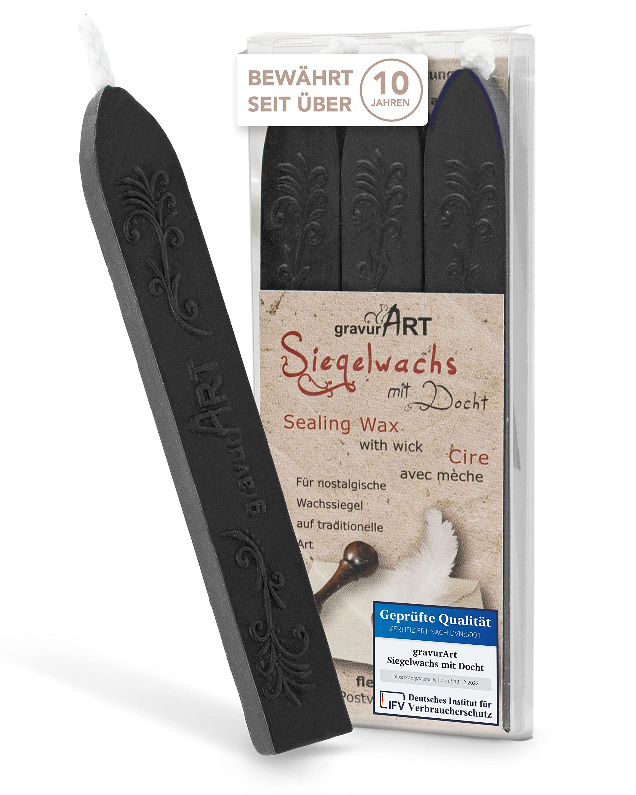 gravurART - Sealing Wax with Wick - 3 Rods - Black