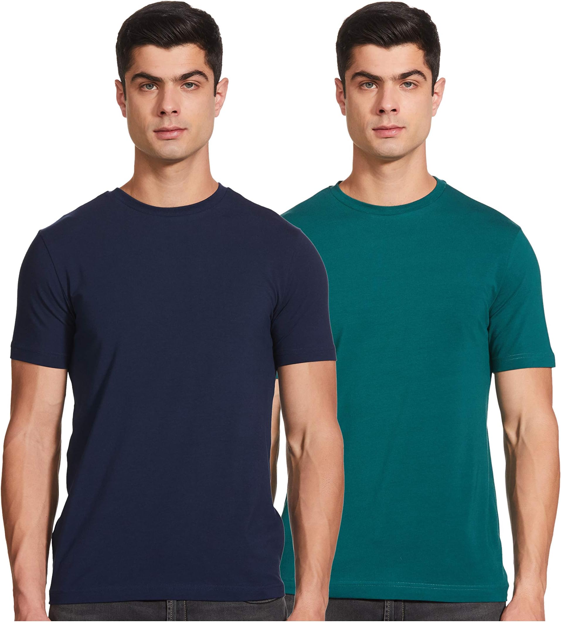 Amazon Brand - Symbol Men's Solid Cotton T Shirt | Round Neck | Half Sleeve | Plain | Combo Pack of 2-Regular Fit (Available in Plus Sizes)