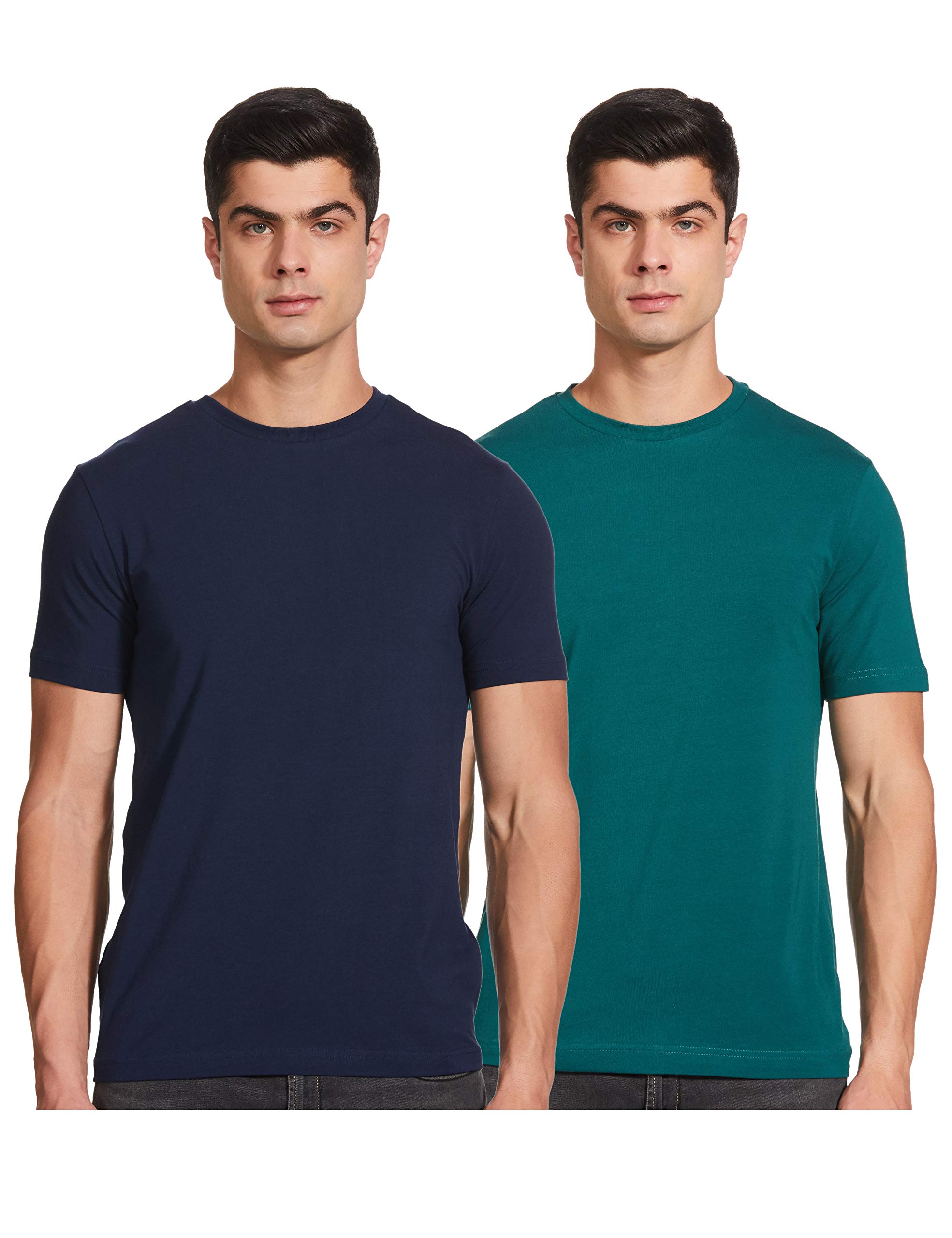 Amazon Brand - Symbol Men's Solid Cotton T Shirt | Round Neck | Half Sleeve | Plain | Combo Pack of 2-Regular Fit (Available in Plus Size)