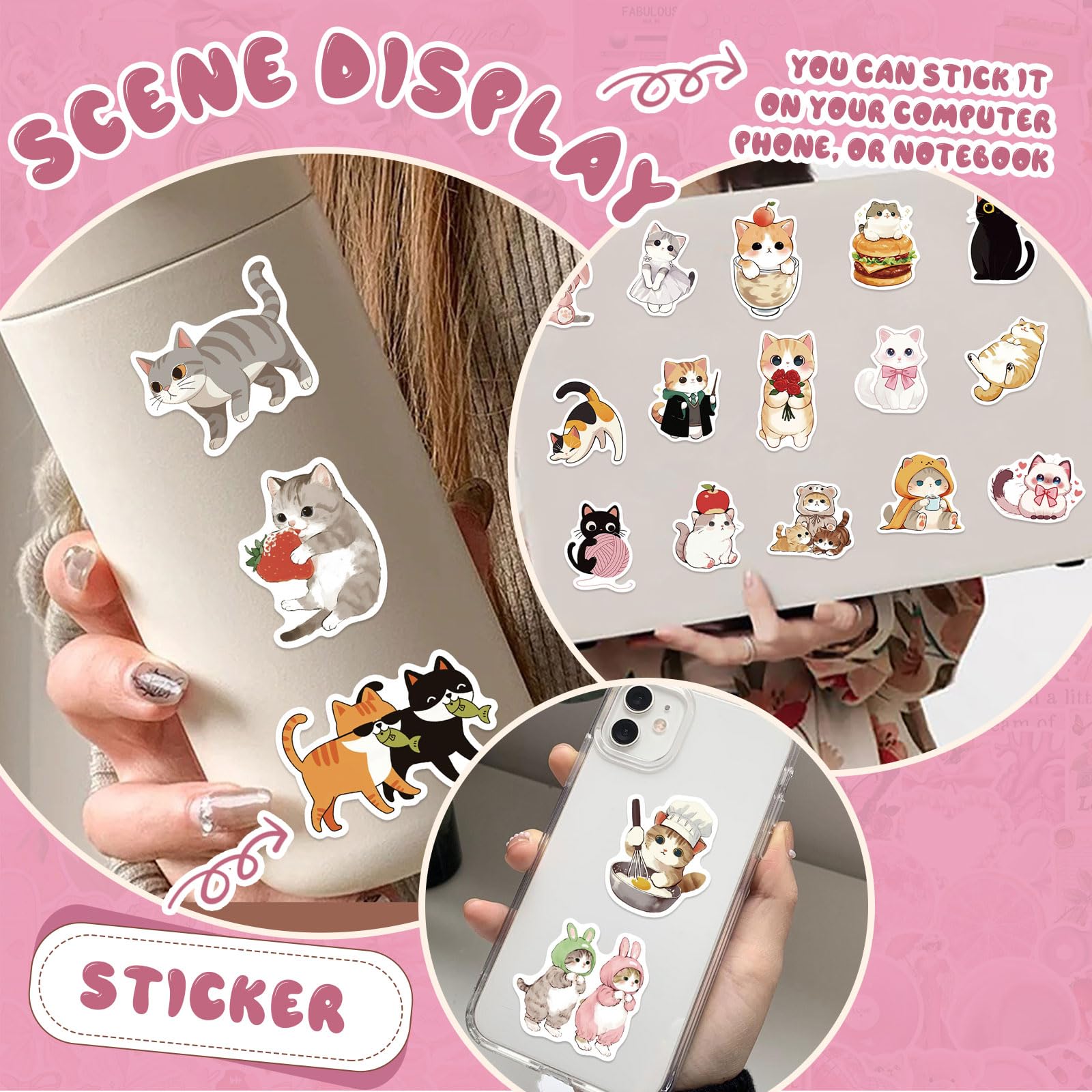 100 Pegatinas Dulces De Gatos, Divertidas para Adultos Y Adolescentes, Etiquetas Kawaii De Gatitos para Botellas De Agua, Portátiles, Guitarras, Maletas, DIY — view 7