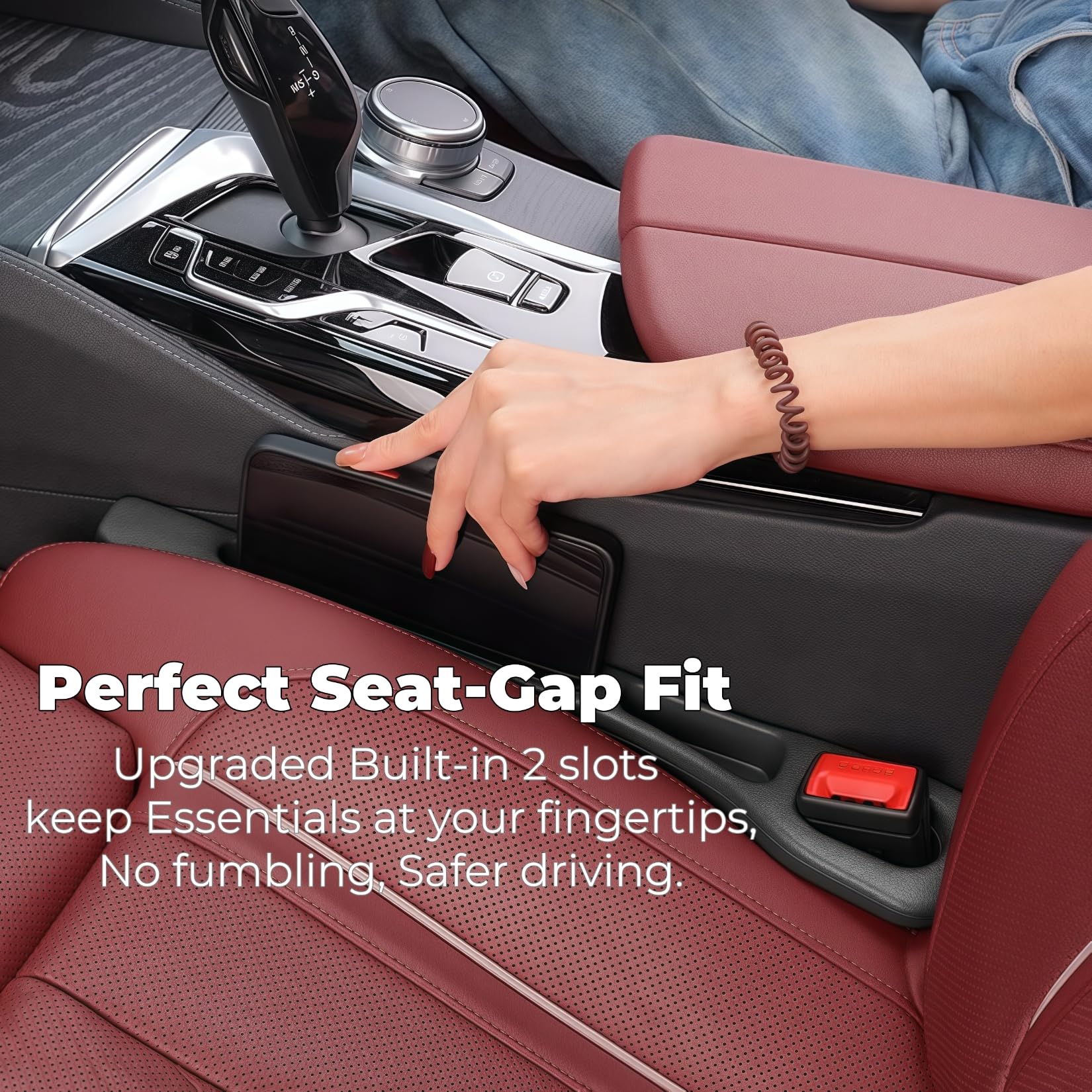 Yicplu Car Seat Gap Filler 2-Pack Universal Fit Car Seat Gap Plug Anti-Drop with Storage Soft Foam to — view 3